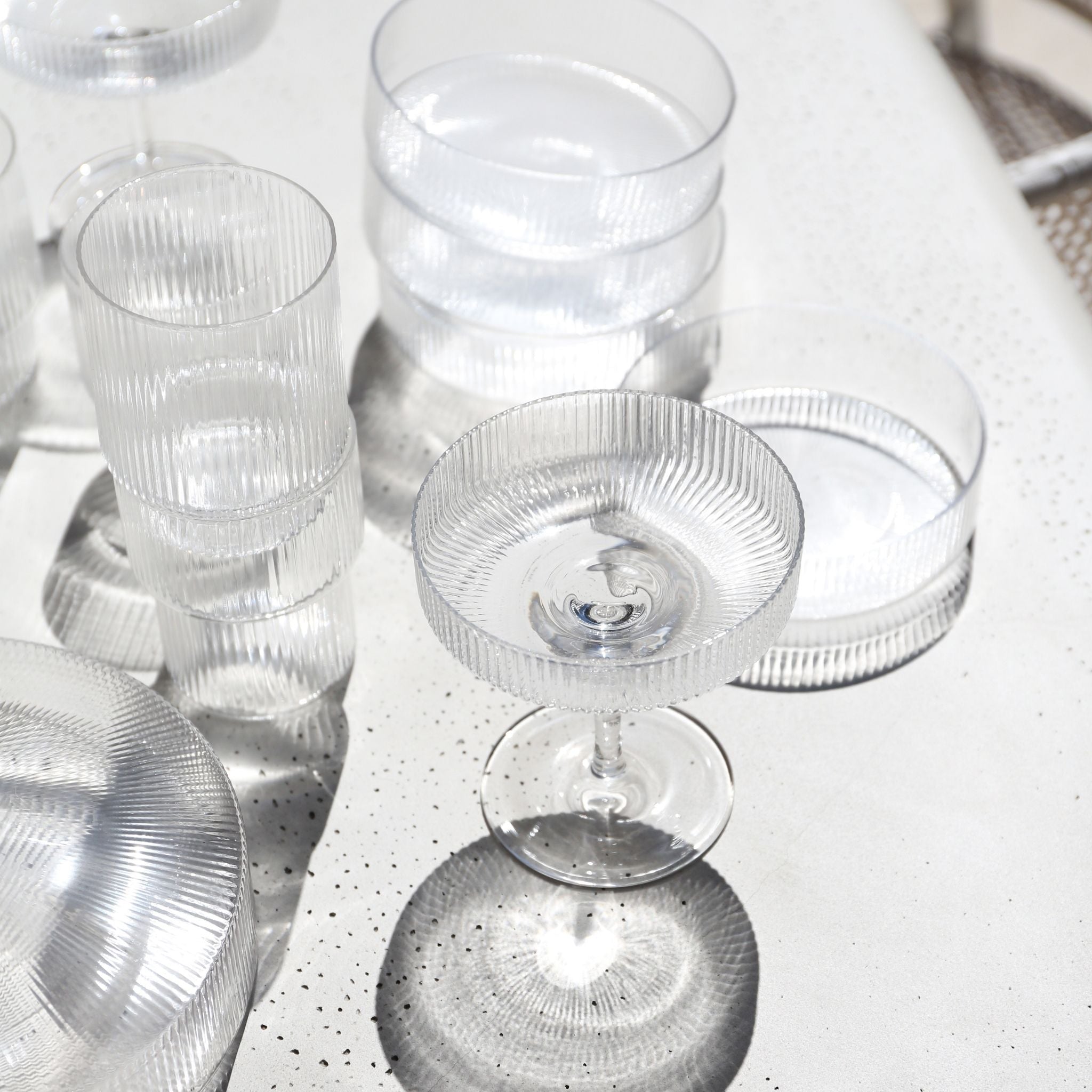 FERM LIVING Ripple Cocktail Glass Champagne Saucers - Set of 2 Clear Crystal Stemware for Champagne, Cocktails & Wine - Perfect for Weddings, Parties & Elegant Home Bar Decor