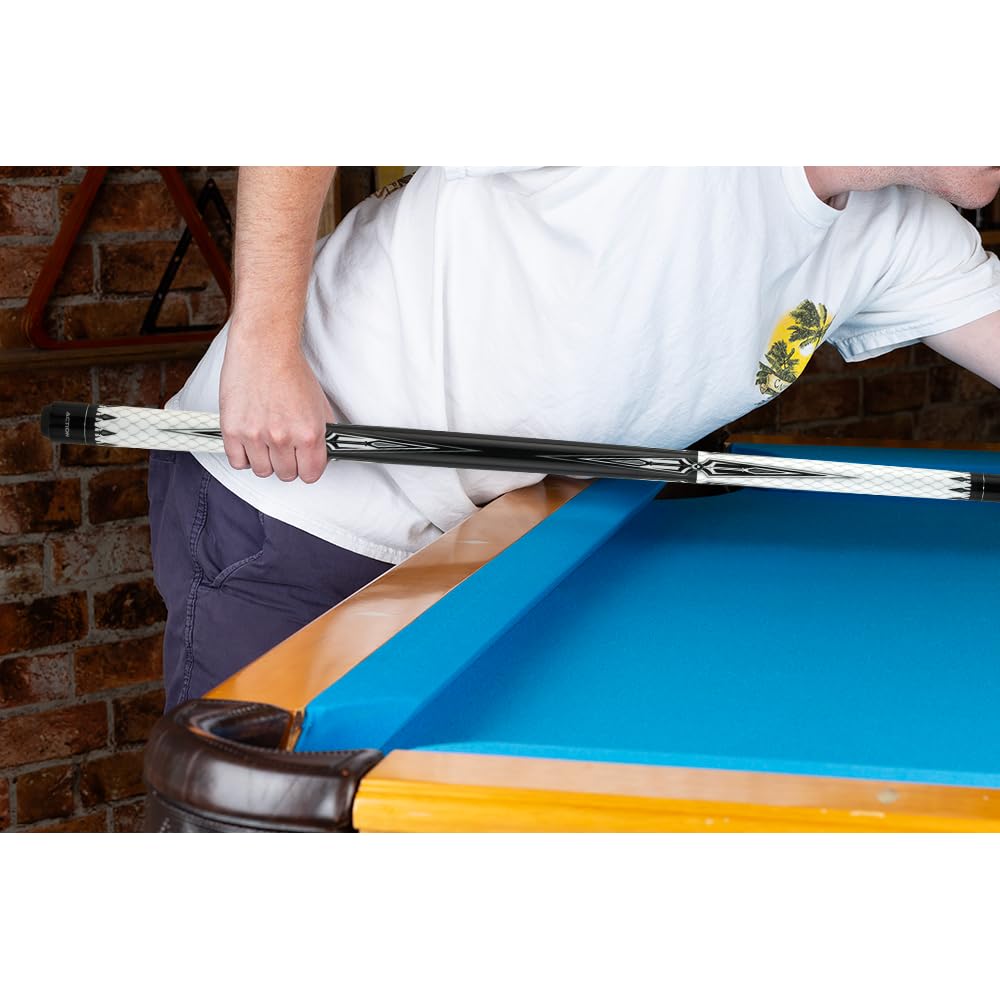Premium Black & White Billiards Pool Cue Stick with Crown Points - Professional Tournament & Home Game Accessory for Players & Collectors