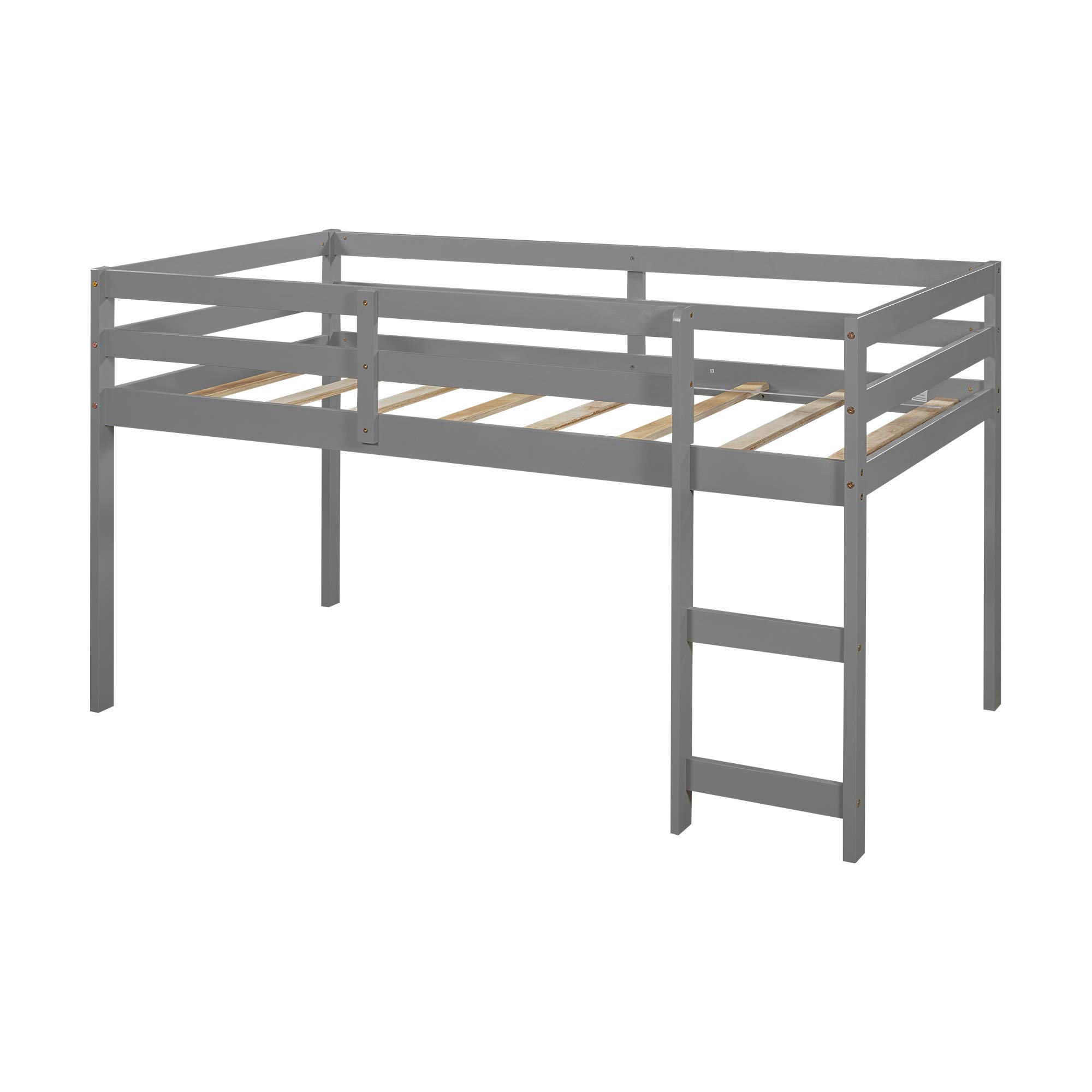 SOFTSEA Twin Size Low Loft Bed with Rolling Desk, Storage Cabinet & Bookshelf - Space-Saving Study Bed for Kids & Teens (Gray) - Perfect for Small Bedrooms, Dorm Rooms & Home Office Spaces