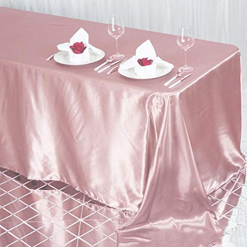Dusty Rose Satin Rectangle Tablecloth - 90x132 Inch Elegant Table Cover for Wedding, Party & Reception | Premium Dining Table Linen for Kitchen & Events