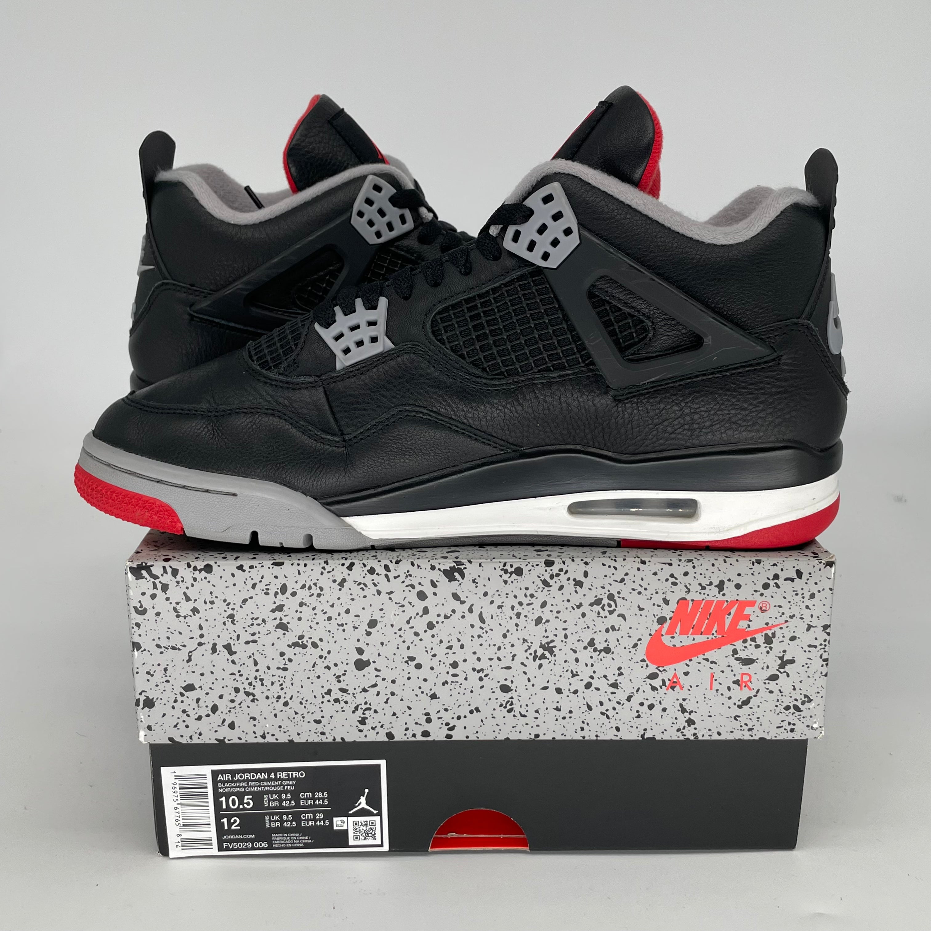 Original Air Jordan 4 Bred Reimagined Men's Basketball Shoes - Size 10.5 / Women's 12W (FV5029-006) | Retro Sneakers for Streetwear, Gym & Casual Outfits
