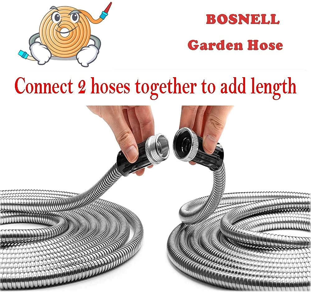 Premium Stainless Steel Metal Garden Hose - 10FT Ultra Flexible & Tangle-Free Water Hose with Nozzle - Perfect for Lawn Care, Car Washing & Outdoor Watering