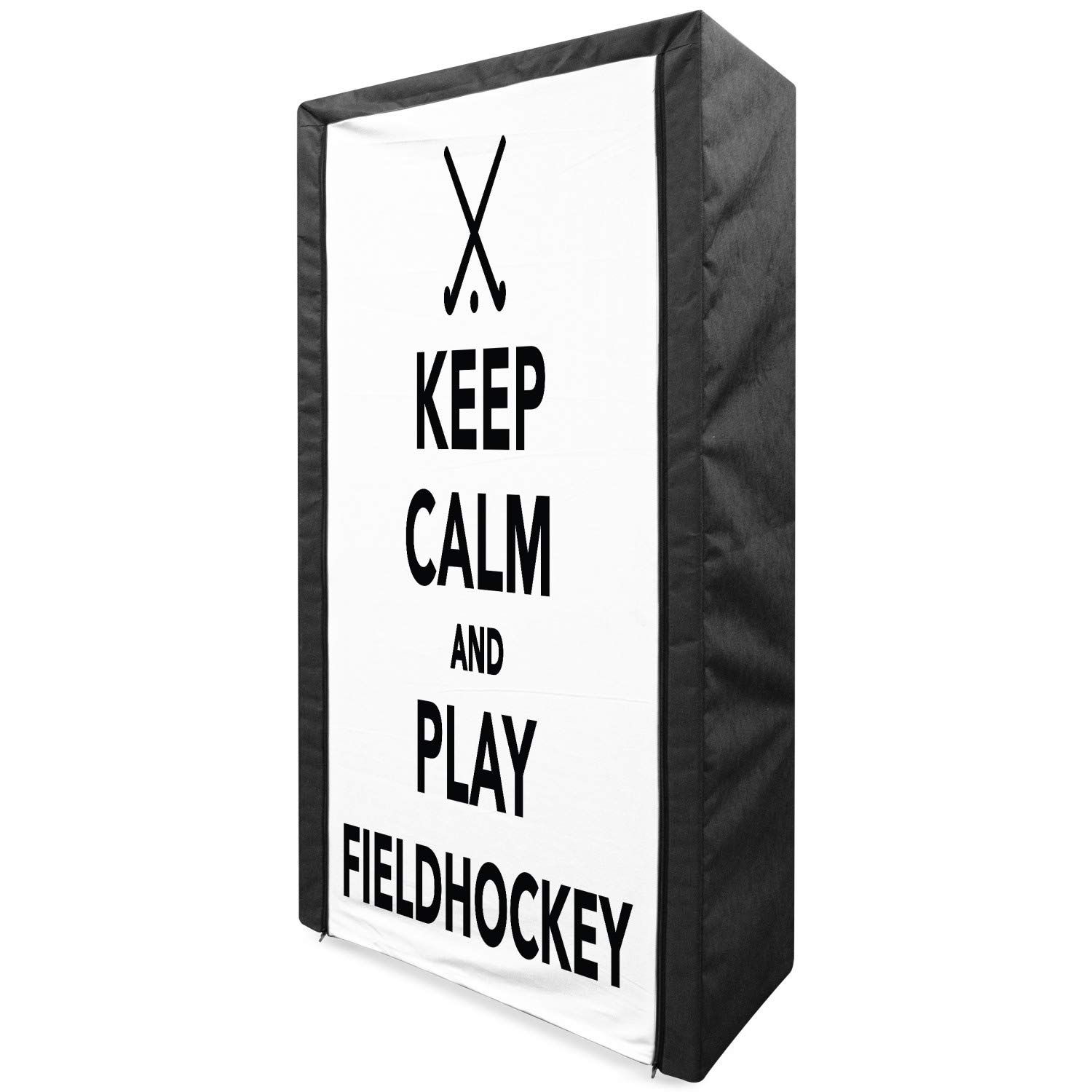 Ambesonne Portable Fabric Wardrobe for Hockey Fans - Black & White Hockey Stick & Ball Design - 33.5