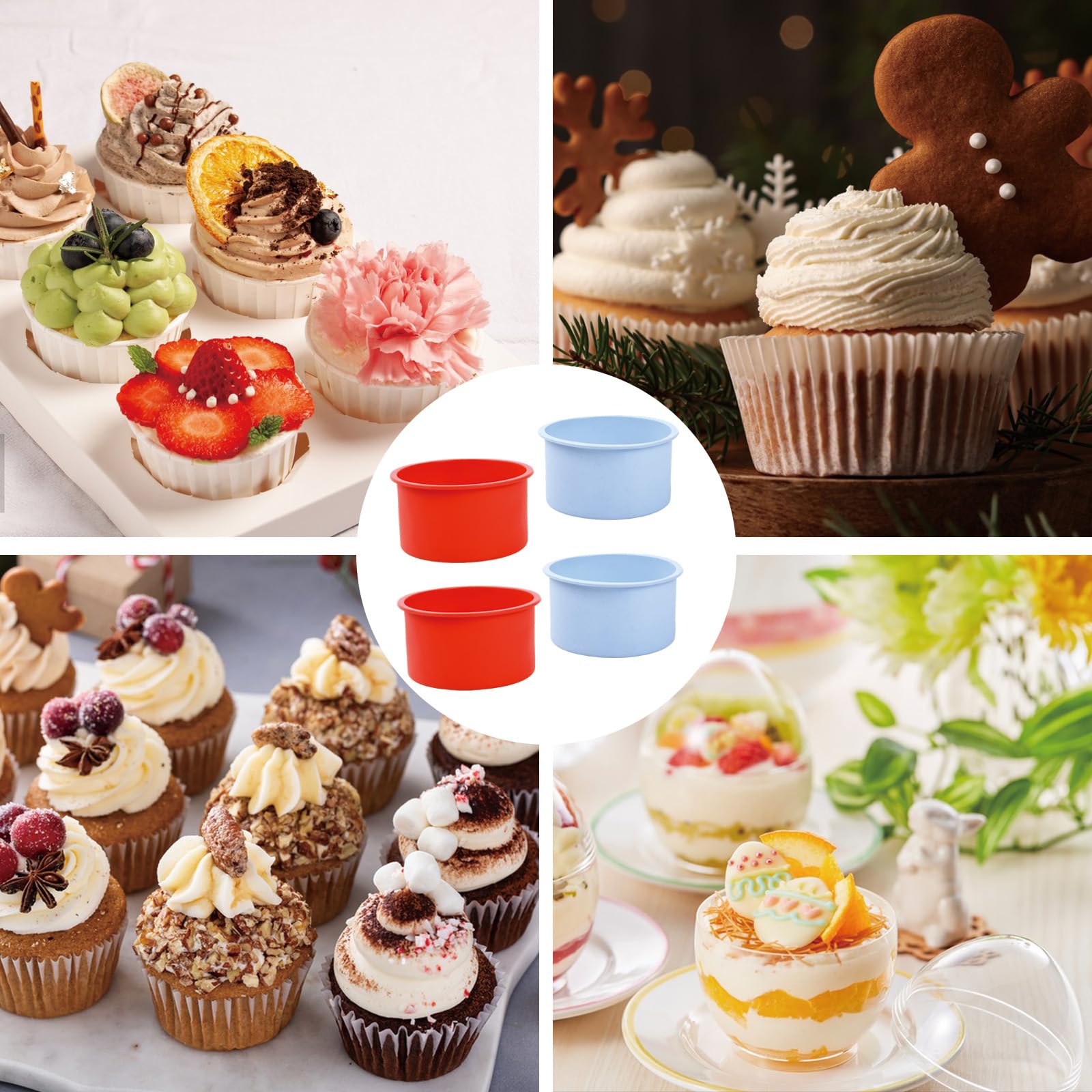 Rapidbok 4-Piece 4-Inch Silicone Baking Molds for Cakes, Cupcakes, Chocolate, Mousse - Round Silicone Cake Molds for Baking, Desserts, and Homemade Treats - Perfect for Birthday Parties, Holidays, and DIY Baking Projects