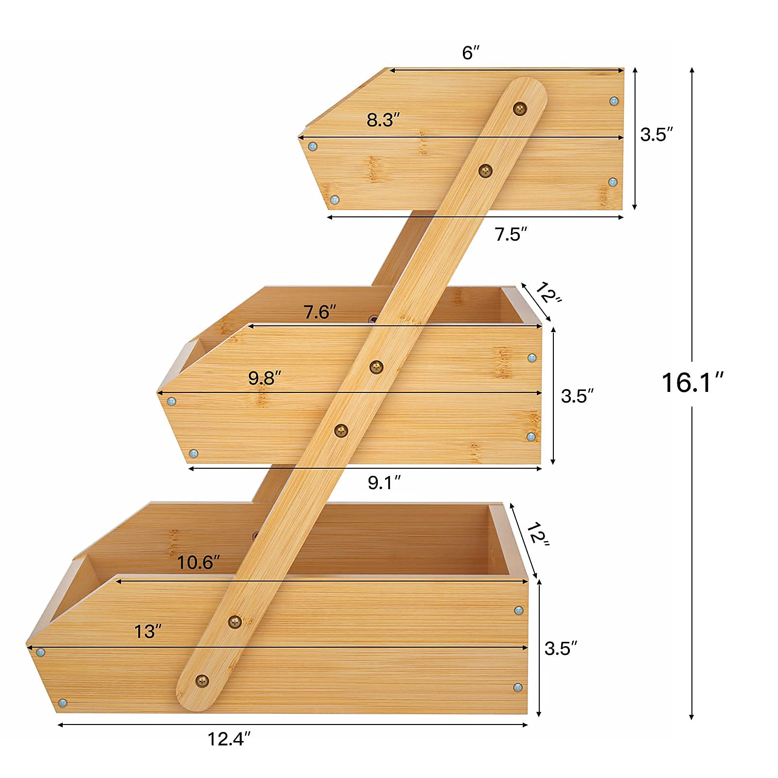 3-Tier Bamboo Fruit Basket Stand for Kitchen Countertop – Sturdy Fruit & Vegetable Holder – Perfect for Bread, Produce Storage & Display – Ideal for Home, Office, or Restaurant Use