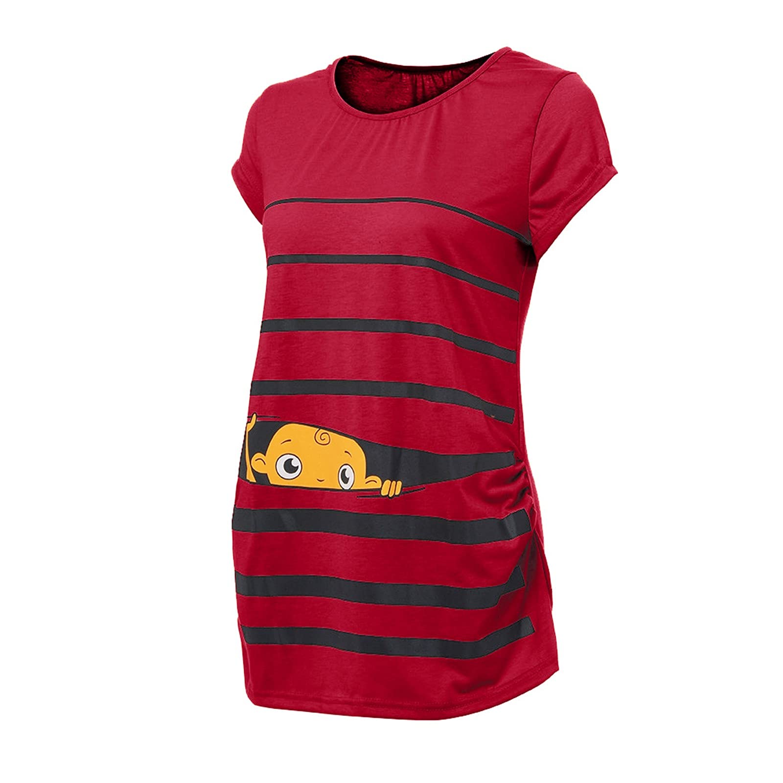 Funny Maternity T-Shirt - Cute Baby Print Striped Short Sleeve Pregnancy Top for Women | Perfect for Baby Showers, Pregnancy Announcements & Casual Wear