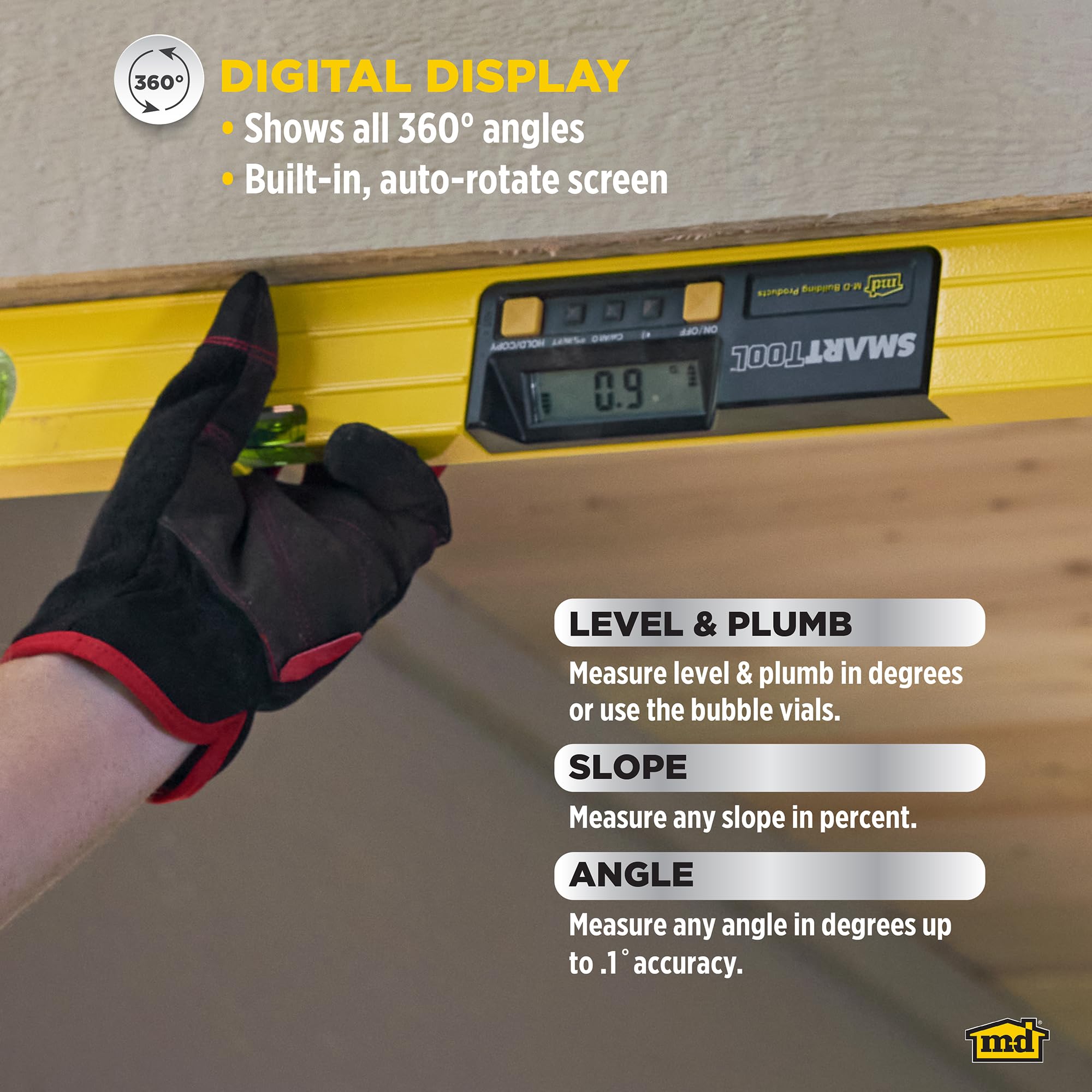 M-D Building Products 92325 SMARTTOOL® 48 Inch Digital Level - High Precision LCD Angle Finder with Audible Alerts, Waterproof Design & Durable Aluminum Frame - Ideal for Construction, Carpentry, and DIY Projects - Includes Protective Carry Case