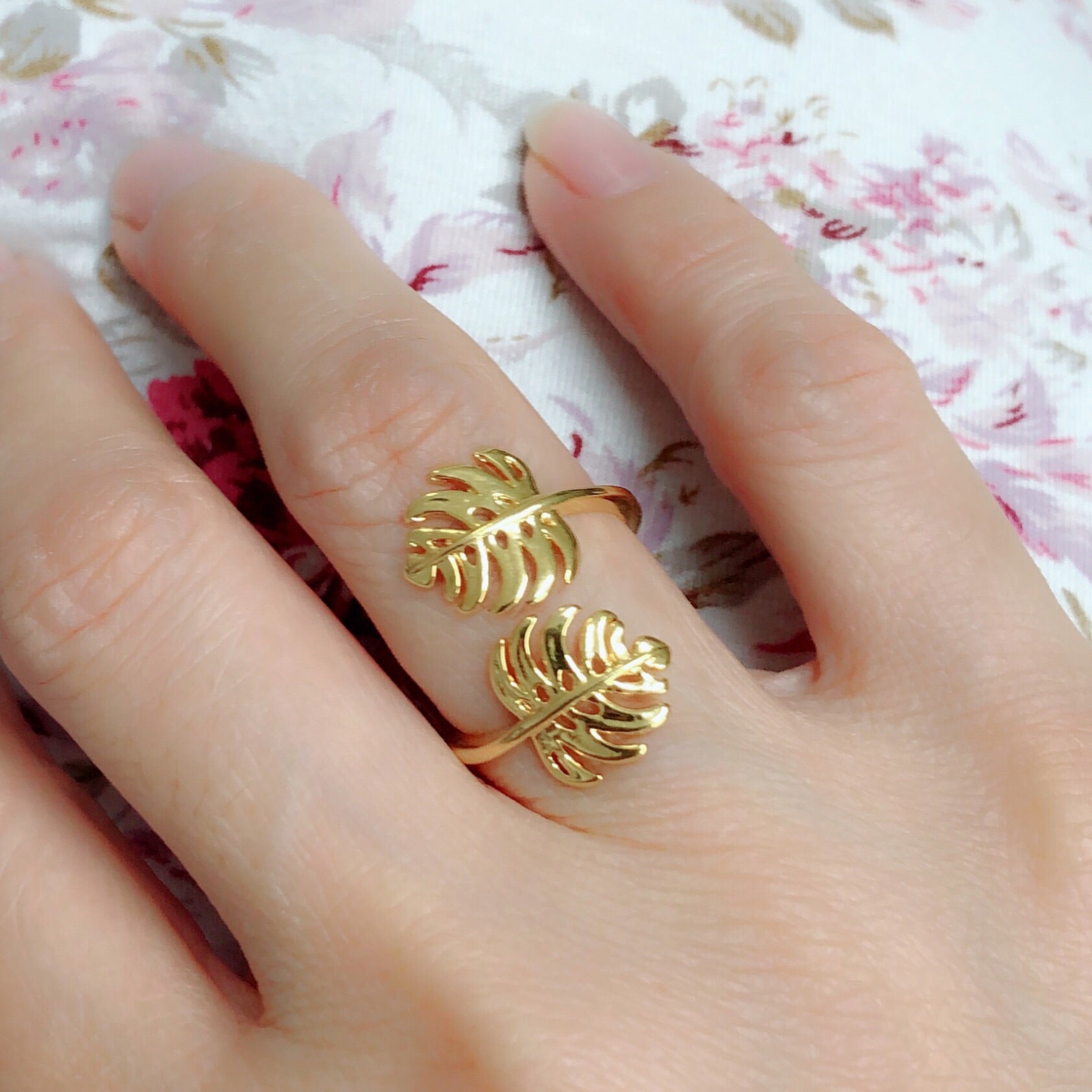 Monstera Bypass Ring (R200) - Gold Plated Leaf Design Jewelry for Women - Perfect for Everyday Wear, Parties & Gifts