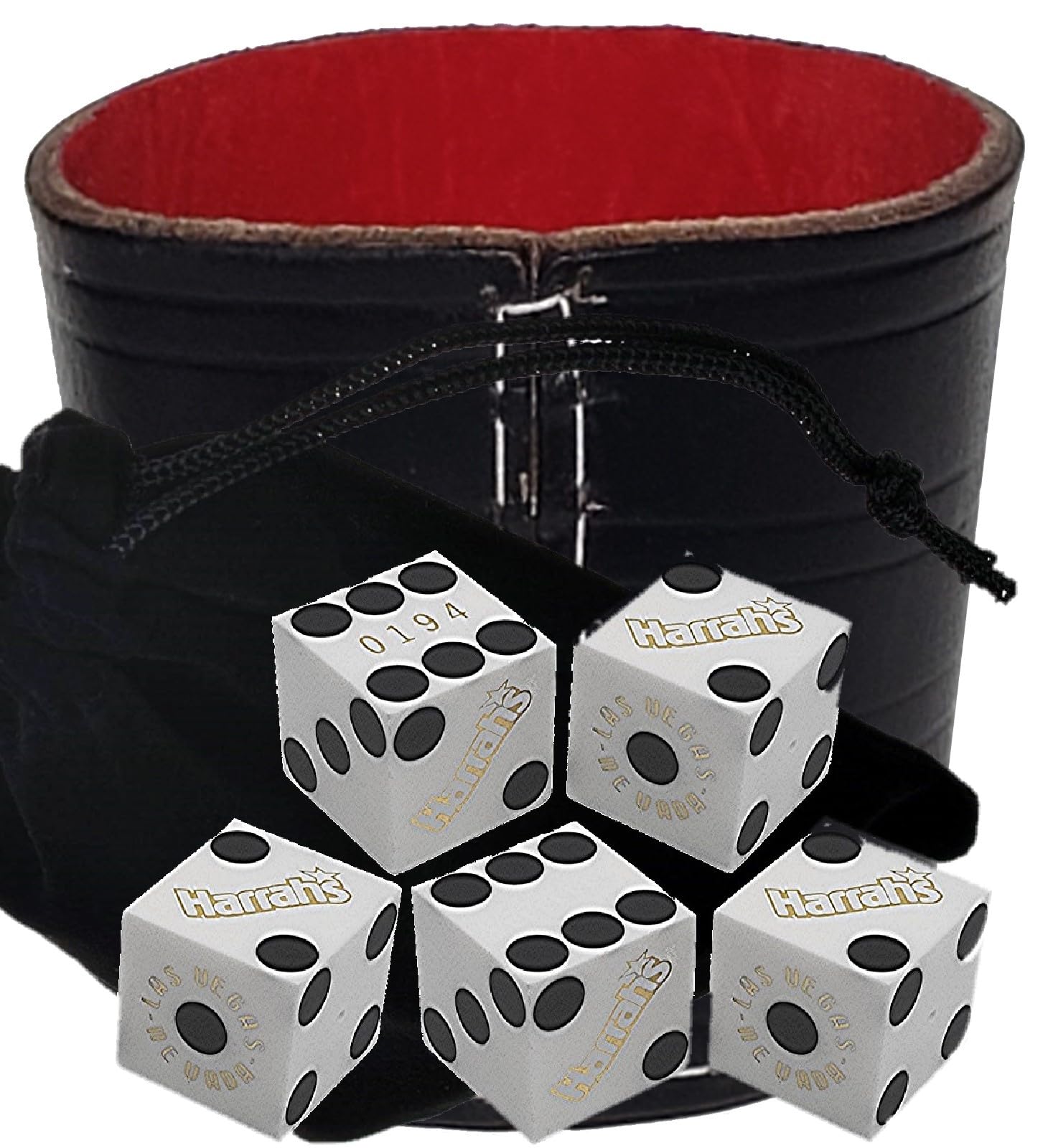 Genuine Leather Dice Cup with Casino Dice - for Poker & Board Games