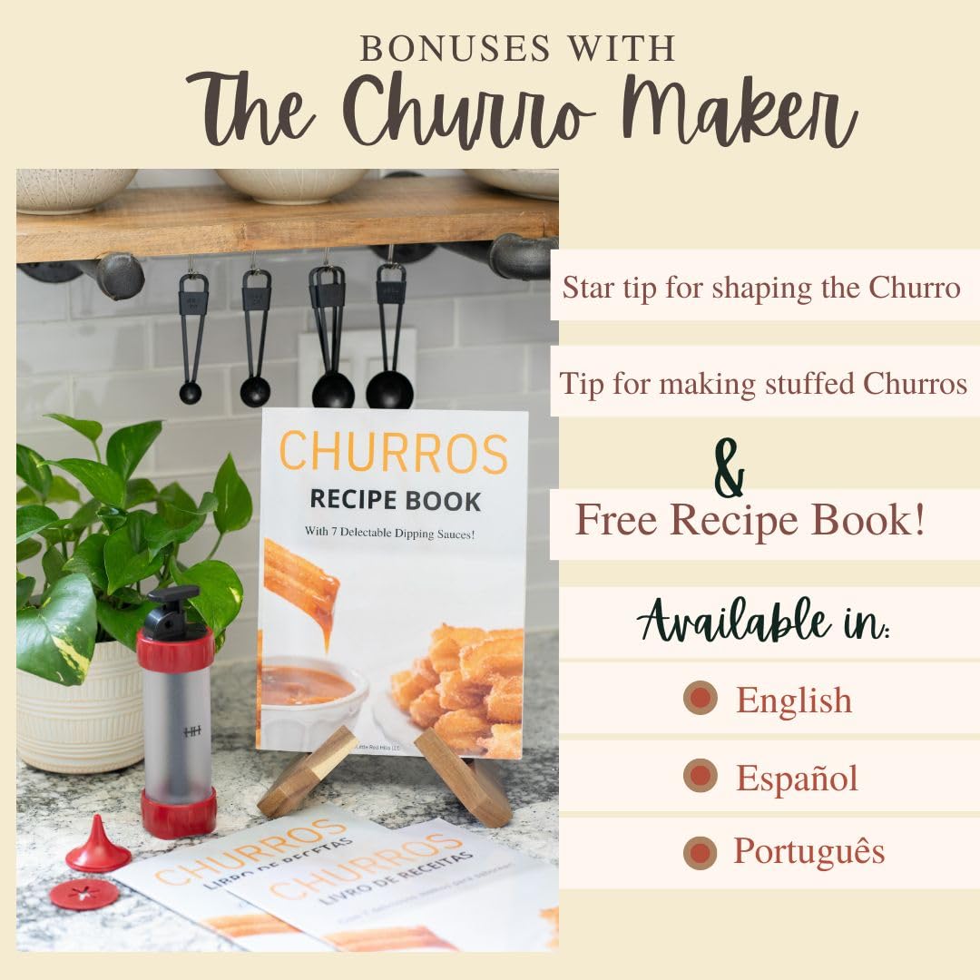 Premium Churro Maker Kit with Adjustable Plunger, Piping Tips & Recipe Book - Easy Homemade Churros Machine for Parties, Restaurants & Home Baking - Maquina Para Hacer Churros