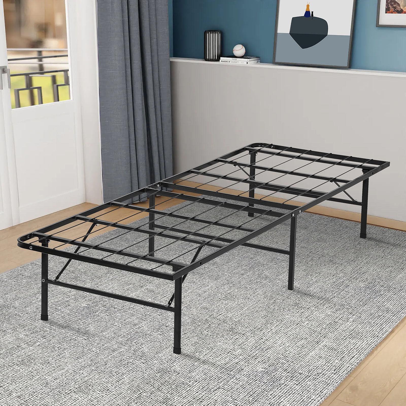 BLKMTY Twin Size Foldable Metal Platform Bed Frame - Heavy Duty Steel Slat Support for Mattress, No Box Spring Needed, Noise Free, Holds Up to 500lbs - Black | Perfect for Small Spaces, Guest Rooms & Dormitories