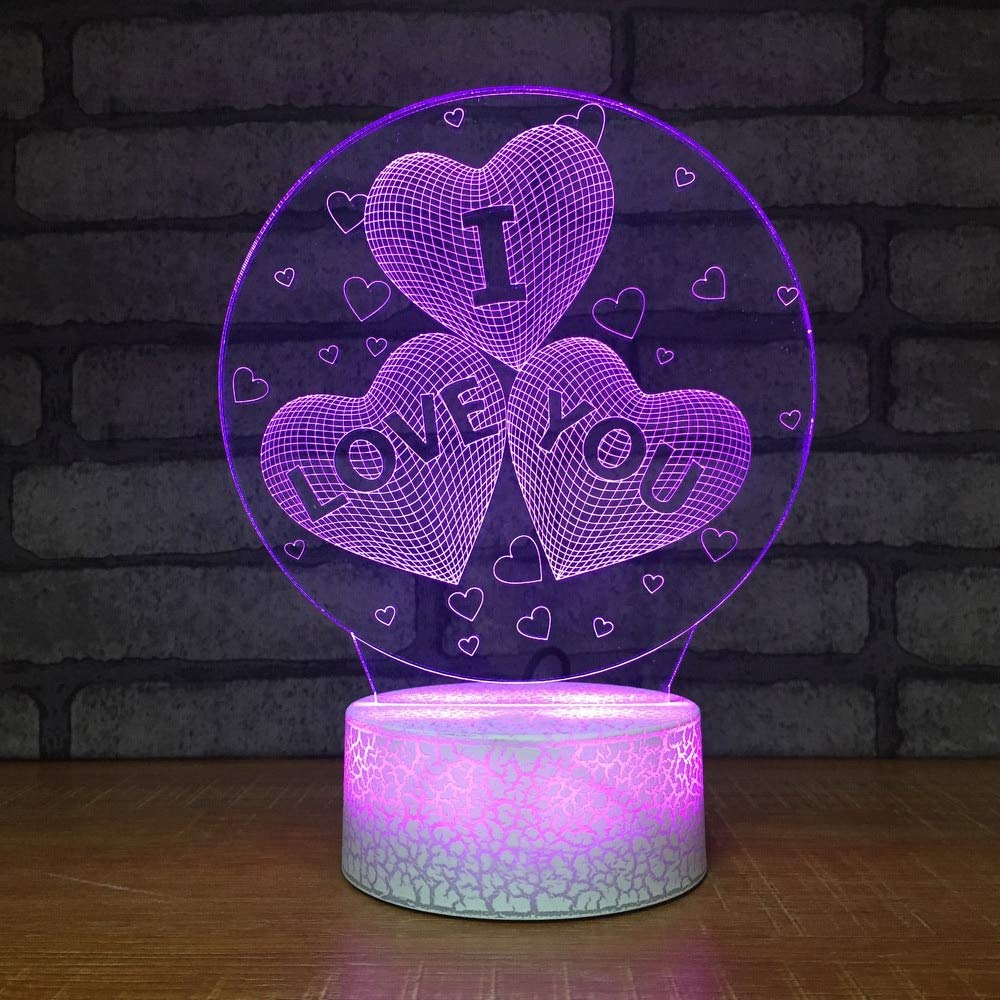 3D LED Heart-Shaped Night Light - USB Powered Color Changing Bedroom Lamp with Remote, Romantic Gradient Mood Lighting for Valentine's Day Gifts, Home Decor & Tabletop Ambiance (I Love You Design) - Perfect for Bedside, Nursery, Dorm Room & Romantic Date Nights