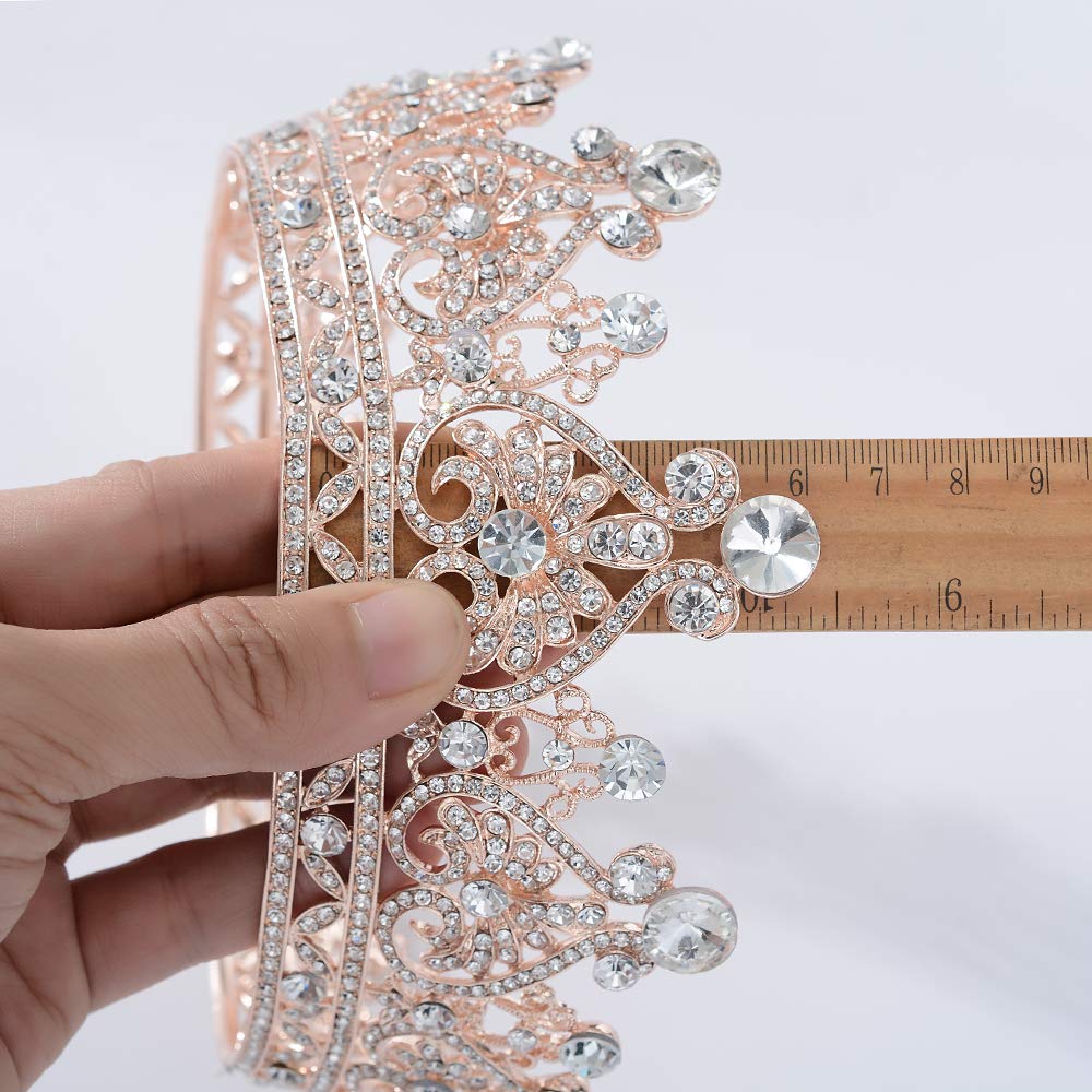 Rose Gold Crystal Crown for Women - Full Round Queen Tiara Headpiece for Pageant, Wedding, Bridal & Costume Parties | Elegant Party Accessory for Prom, Birthday & Special Events
