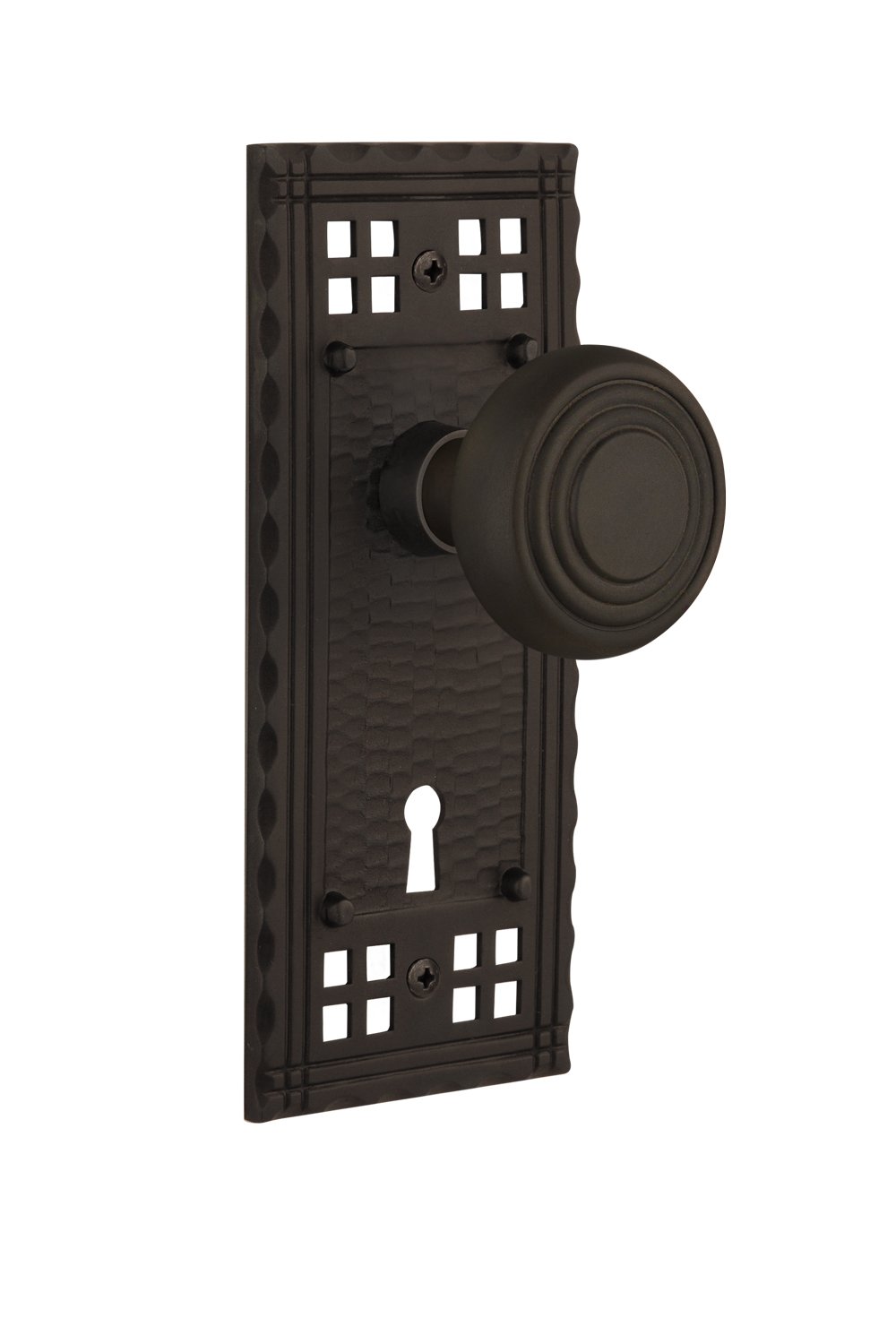 Vintage Craftsman Plate with Keyhole Deco Knob - Double Dummy - Oil-Rubbed Bronze - Perfect for Cabinet & Drawer Hardware Replacement in Classic Home Decor