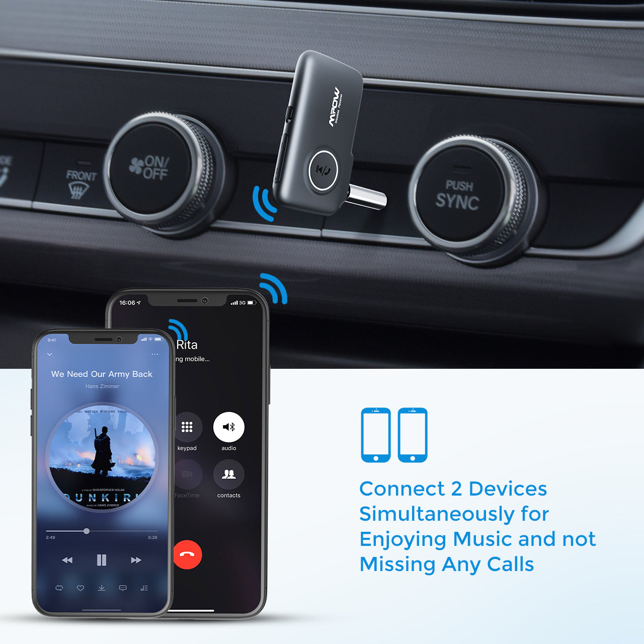 Mpow BH298A Bluetooth 5.0 Car Aux Adapter - Wireless Bluetooth Receiver for Car Audio, Home Stereo, Speakers | Hands-Free Calling & Music Streaming | Easy Plug & Play Setup