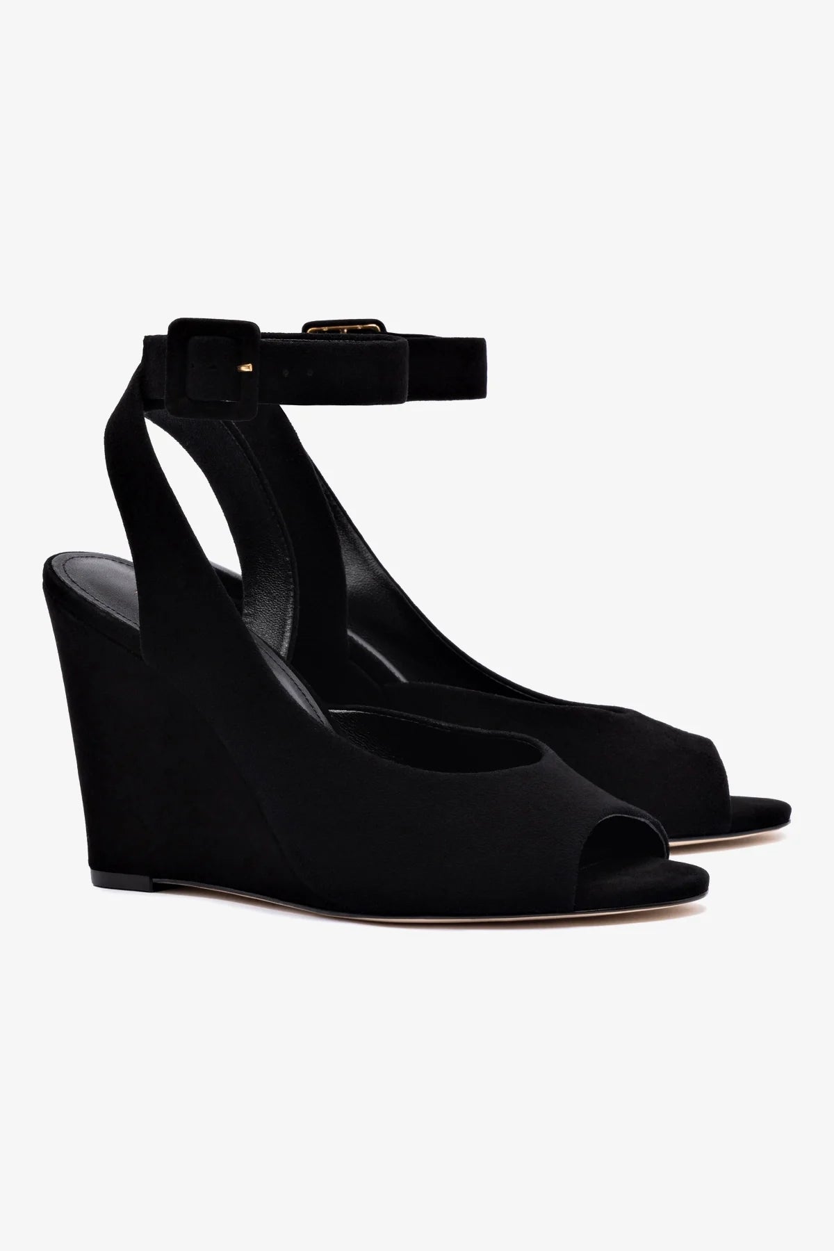Deena By Larroudé Black Suede Wedge Sandals for Women - Comfortable Summer Casual Shoes for Beach, Party & Vacation