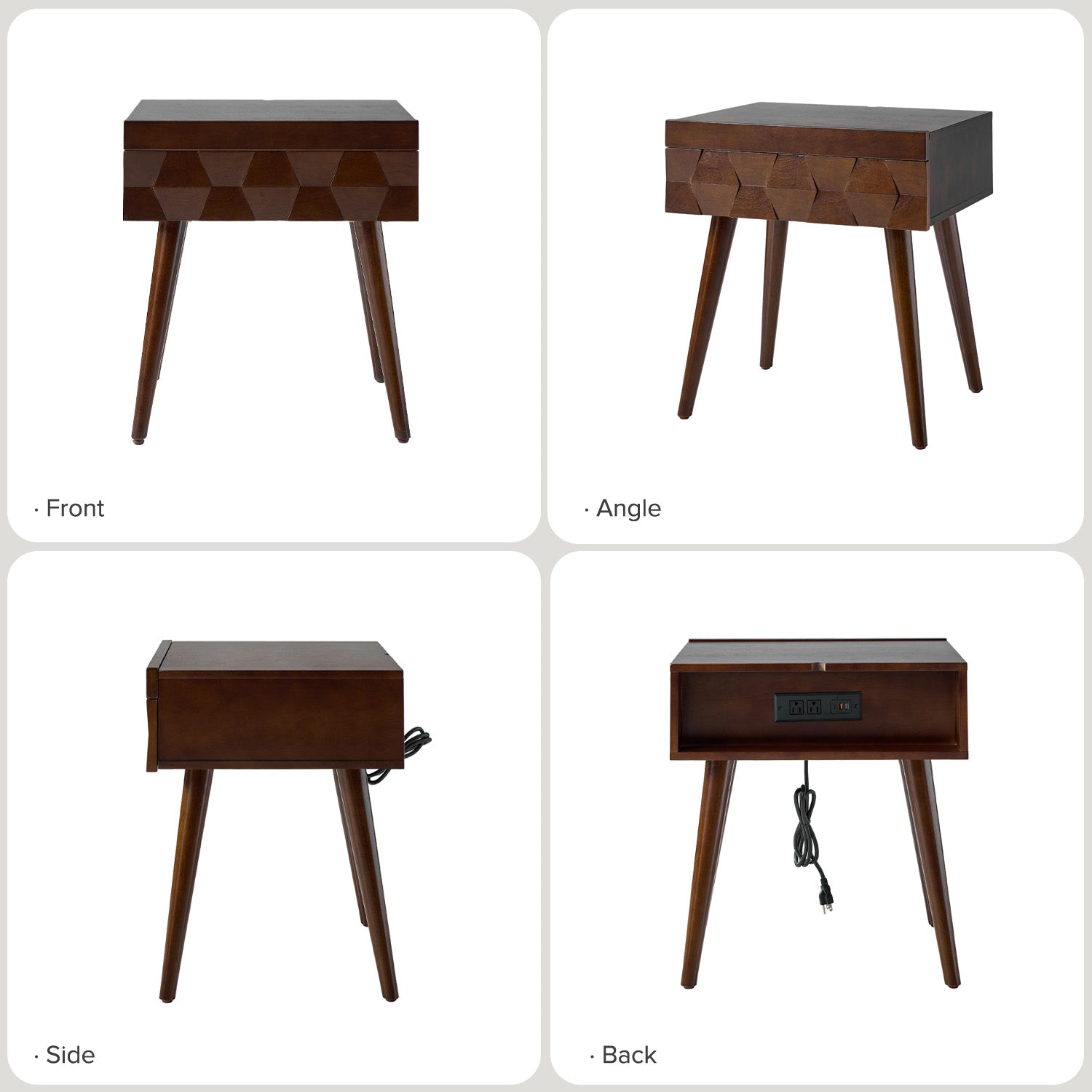 Vivian Mid-Century Modern Nightstand with USB Charging Station - Wooden Bedside Table with Drawer & Shelf - Perfect for Bedroom, Living Room, or Guest Room - Fast Charging & Stylish Storage Solution