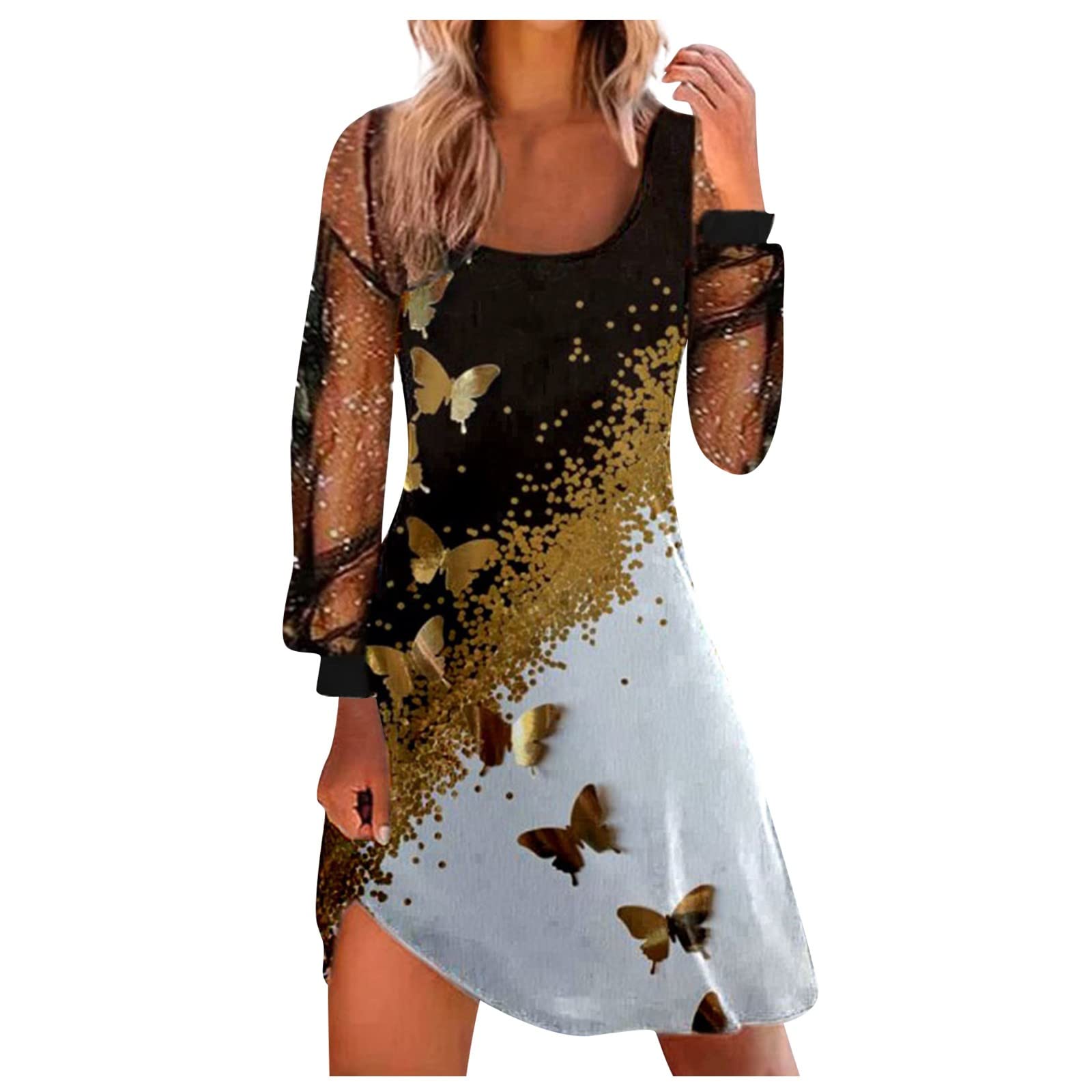 Boho Flowy Swing Dress for Women - V Neck Ruffle Hem Loose Pleated Sun Dress | Casual Summer Beach Wear & Vacation Outfit