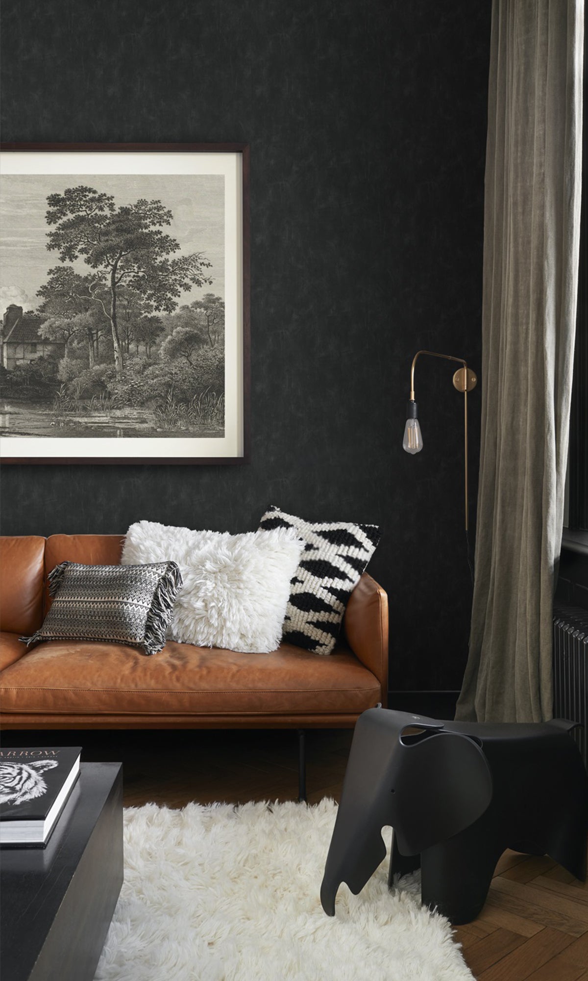Black Plain With Painterly Effect Wallpaper R9412 - Modern Textured Wall Covering for Living Room, Bedroom & Office Decor
