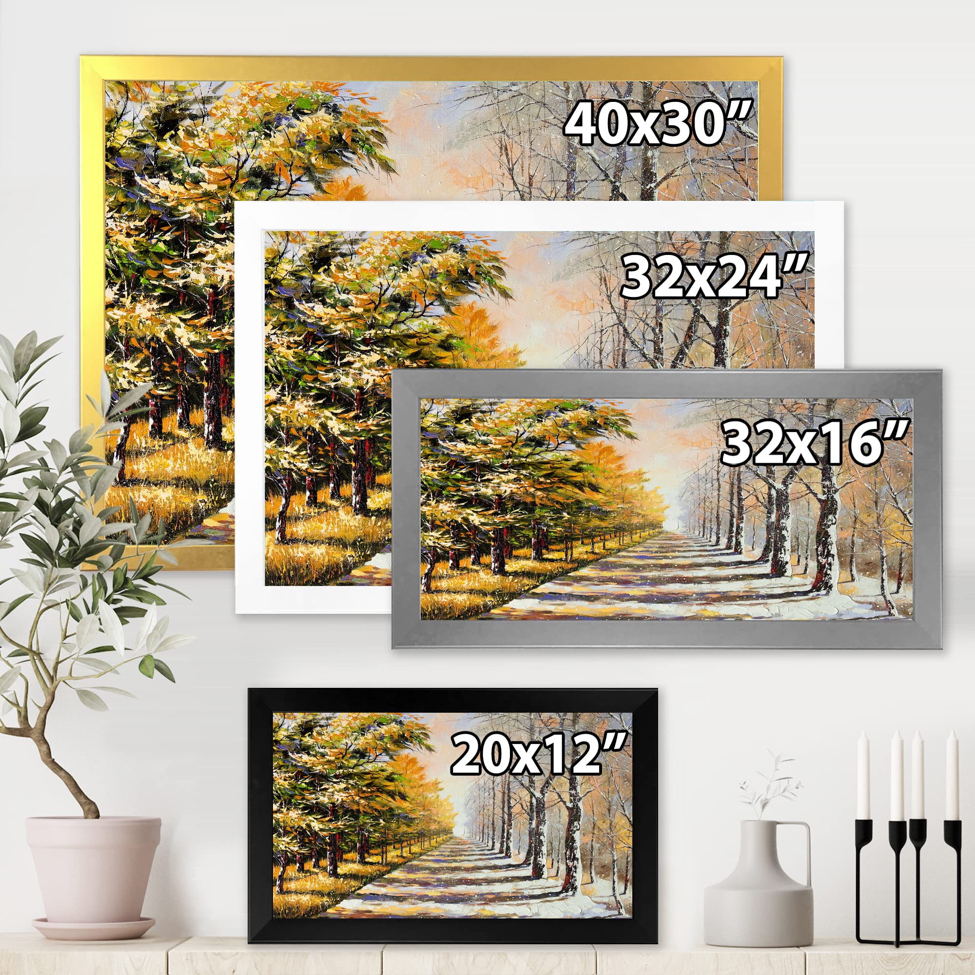 Traditional Framed Wall Art - Winter and Autumn Allegory Painting for Home & Office Decor | Seasonal Landscape Artwork