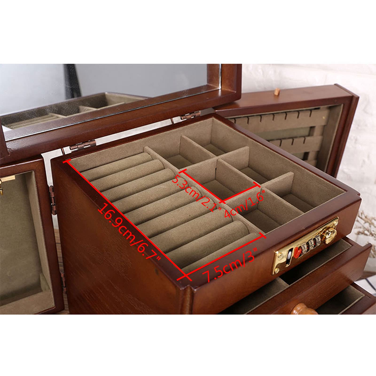Gdrasuya10 5-Layer Wooden Jewelry Box with 4 Drawers - Perfect for Women's Jewelry Storage & Organization