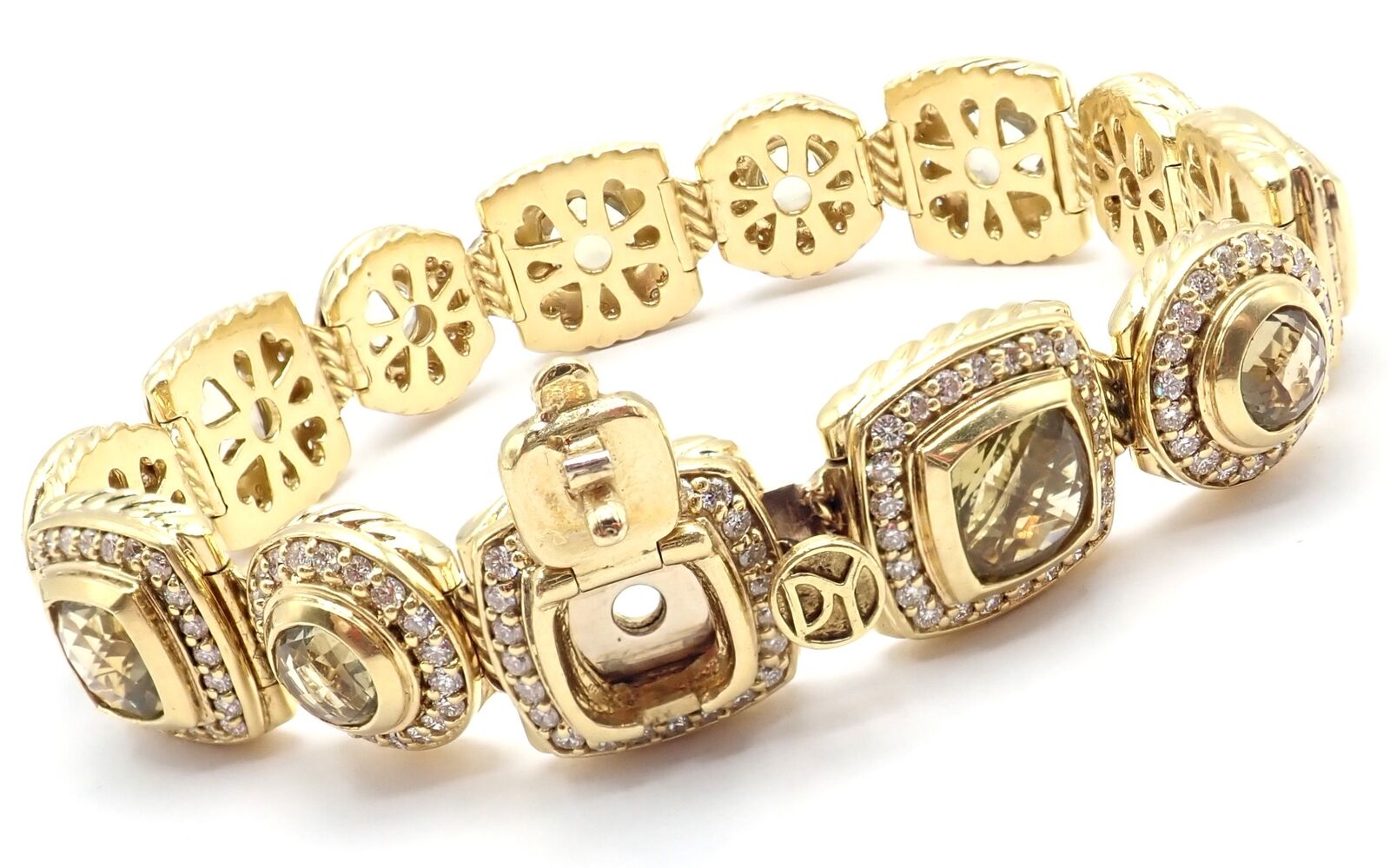 David Yurman Albion 18K Yellow Gold Diamond & Lemon Citrine Link Bracelet for Women - Luxury Jewelry Gift for Anniversary, Birthday & Special Occasions