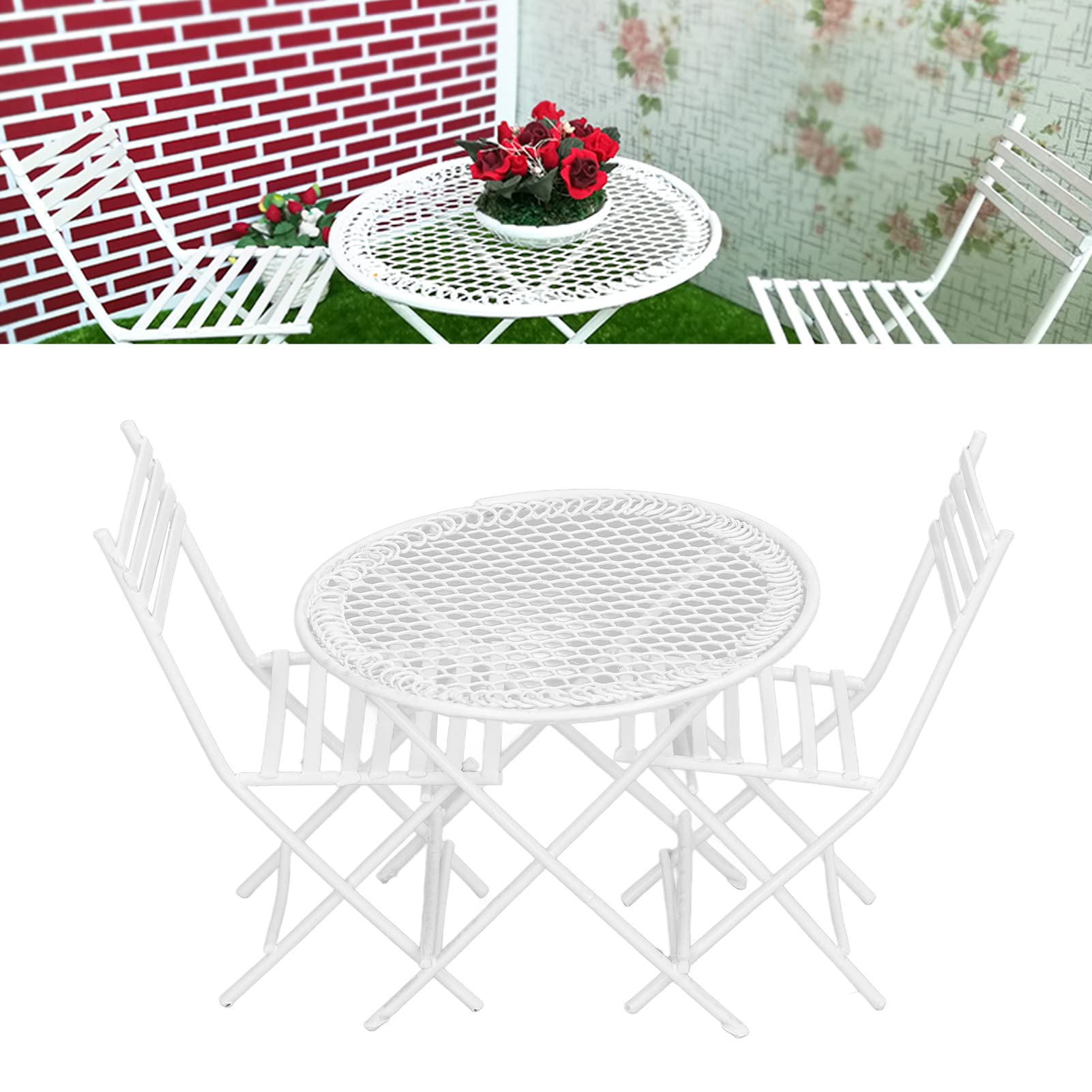 Keenso 1:12 Scale Miniature White Patio Bistro Set - Dollhouse Garden Table & Chairs for DIY Doll Accessories, Home Decor & Model Scenes | Perfect for Dollhouse Displays, Fairy Gardens & Miniature Collectors
