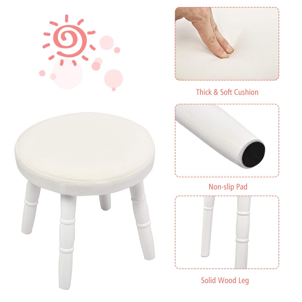 INFANS Wooden Kids Vanity Dressing Table & Stool Set with Real Mirror - Princess Pretend Play Makeup Dresser with Drawer for Little Girls - Perfect for Birthday Gifts, Bedroom Decor & Role Play Activities