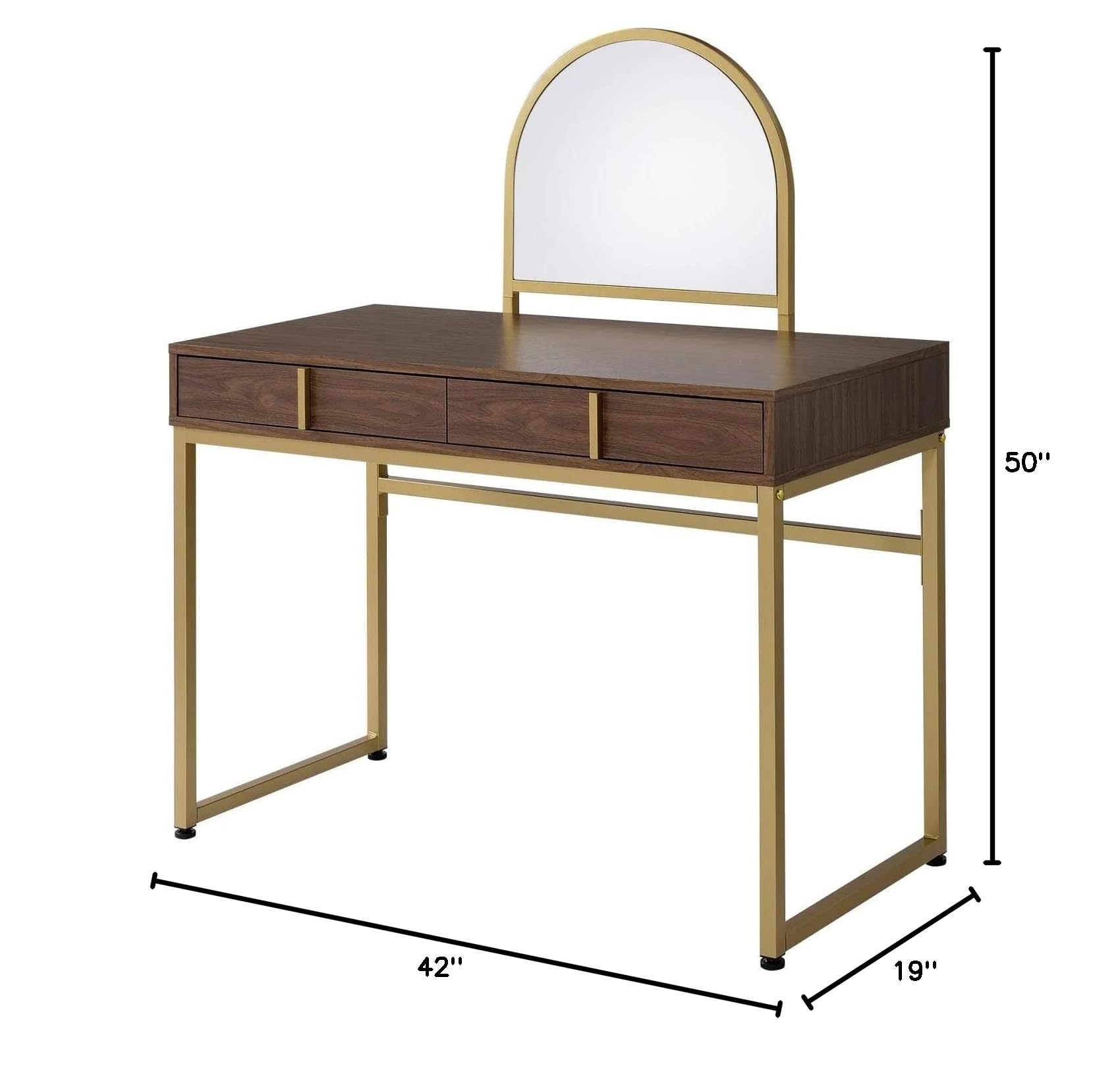 Acme Coleen Vanity Desk - Walnut & Gold Finish Modern Dressing Table with Mirror | Perfect for Bedroom Makeup & Skincare Routine