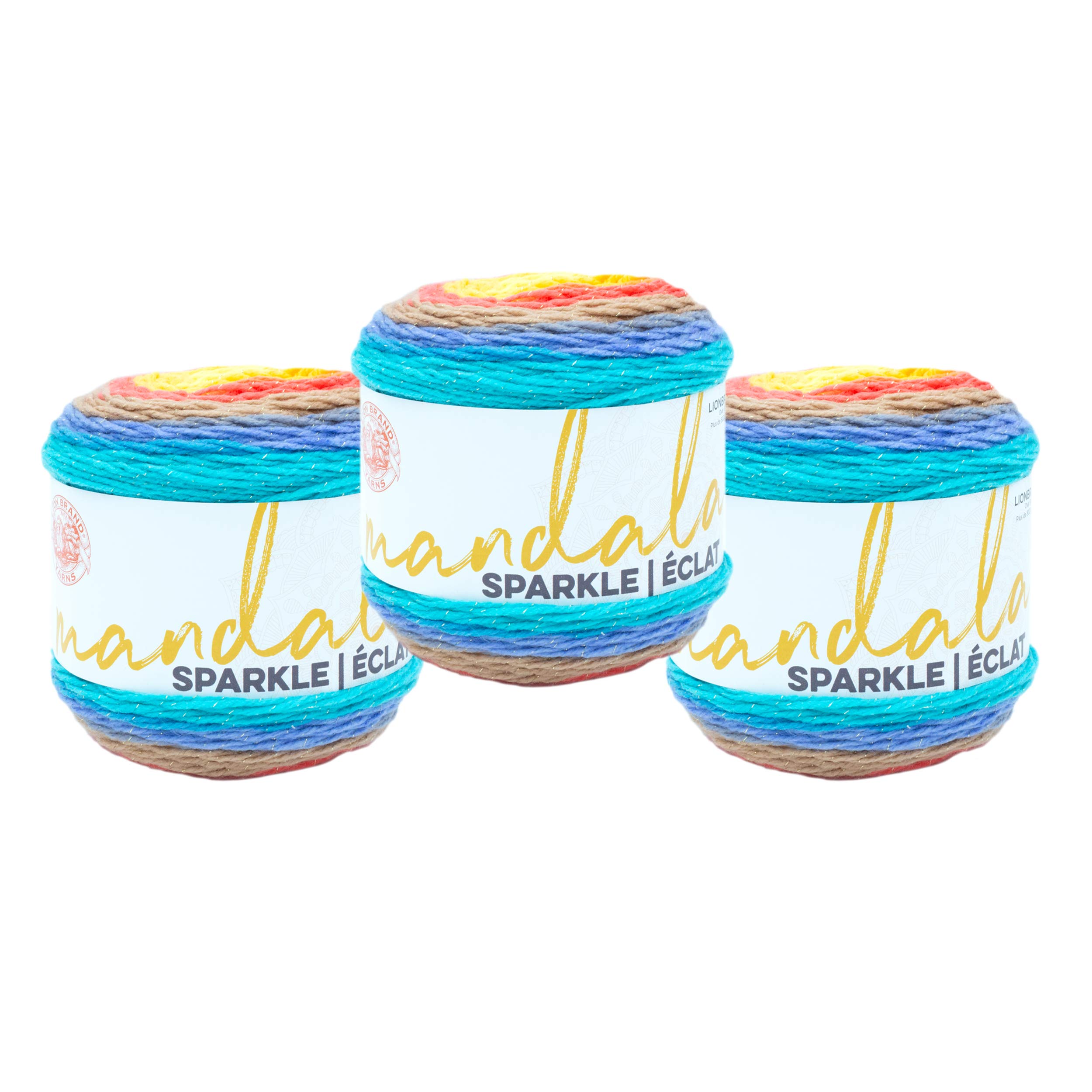 (3 Pack) Lion Brand Yarn Mandala Sparkle Yarn - Colorful Glitter Acrylic Yarn for Crochet & Knitting - Perfect for Scarves, Blankets & DIY Crafts (Hercules Color)
