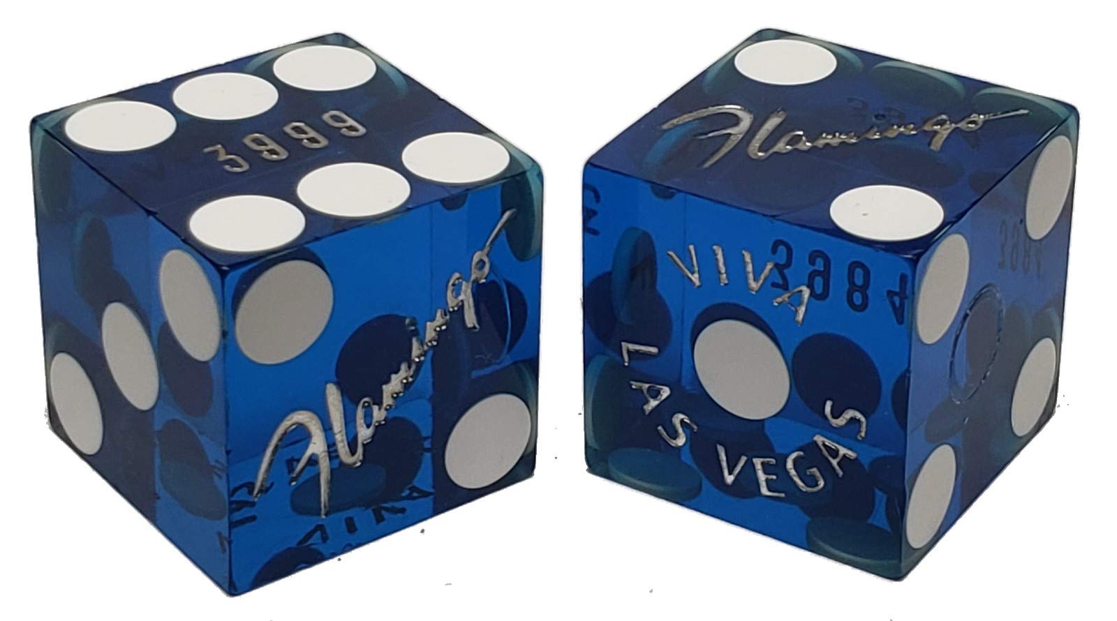 Authentic 19mm Las Vegas Casino Craps Dice Pair - Matching Serial Numbers, Blue Polished Flamingo Style | Perfect for Casino Games, Table Play & Collectors