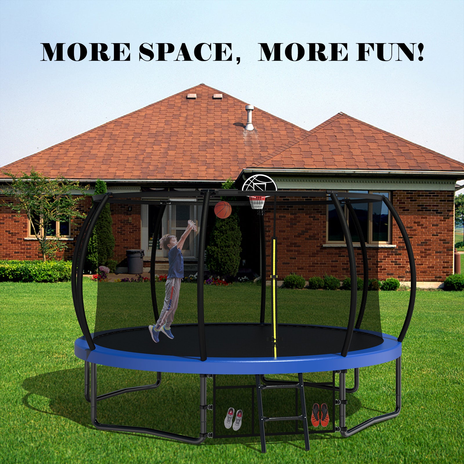 12FT Kids Trampoline with Safety Enclosure Net & Ladder - Outdoor Bounce Trampoline for Backyard, Garden, Park - Perfect for Family Fun, Exercise & Birthday Parties