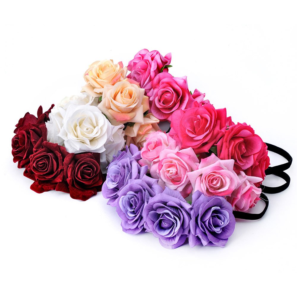 Hawaiian Flower Headband for Women - Stretchable Rose Floral Crown - Perfect for Luau Party, Beach Wedding, Festival, and Summer Vacation Accessories