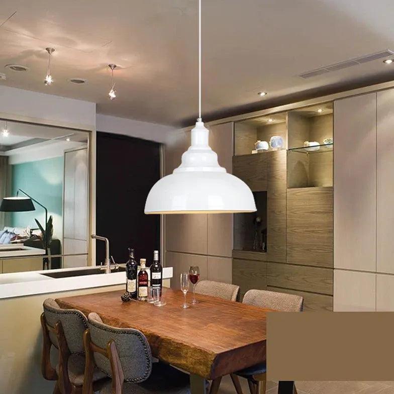Vintage Industrial Semi Sphere Pendant Light - Retro Metal Hanging Lamp for Kitchen Island, Dining Room, Bar & Cafe Decor