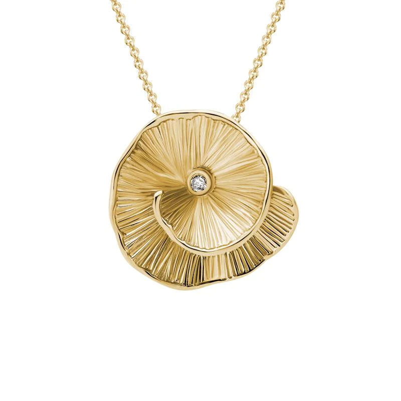 14K Yellow Gold Textured Swirl Diamond Pendant Necklace for Women - Elegant Layering Jewelry Gift for Anniversary, Valentine's Day & Special Occasions