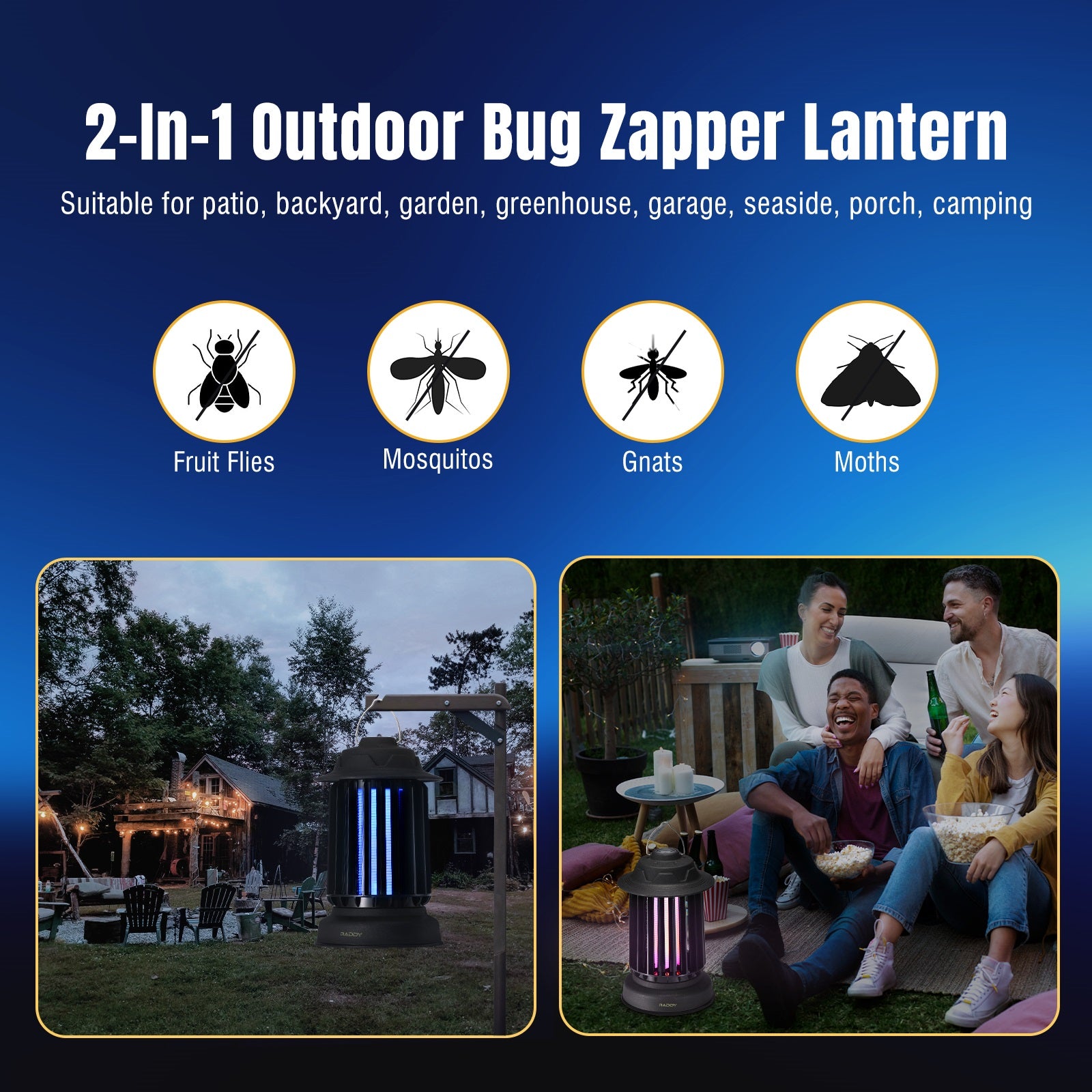 Raddy MZ 1 Outdoor Bug Zapper - Automatic Self-Cleaning Mosquito Killer with IPX4 Waterproof & 1200mAh Rechargeable Battery - Perfect for Patio, Garden, and Camping