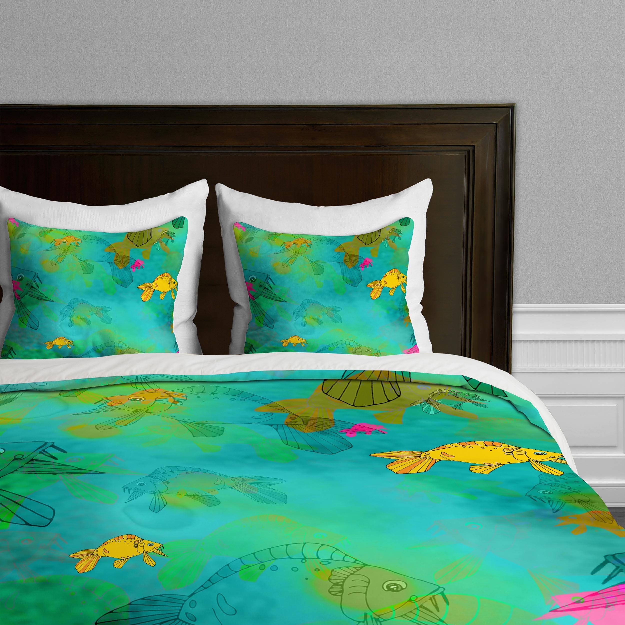 Deny Designs Aimee St Hill Fish Print Duvet Cover King Size - Vibrant Ocean-Themed Bedding for Coastal & Nautical Bedroom Decor