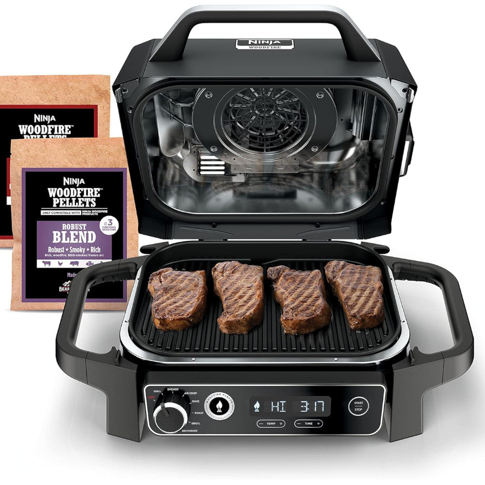 Ninja OG701 Woodfire Outdoor Grill - 7-in-1 Master Grill & BBQ Smoker with Home Essentials Warranty | Perfect for Backyard BBQs, Camping & Outdoor Cooking