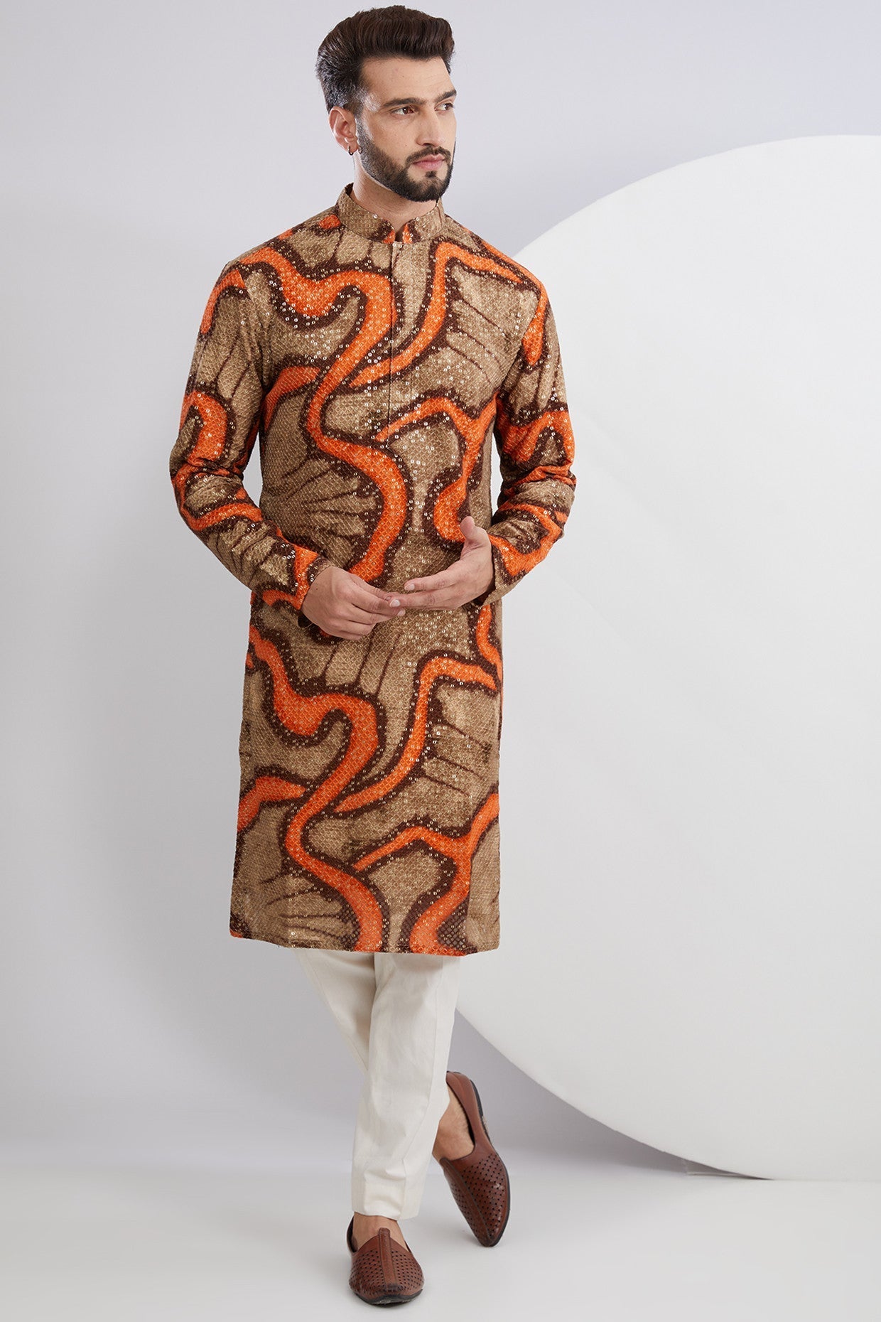 Stylish Orange and Green Abstract Embroidered Kurta for Women - Boho Chic Cotton Tunic Top - Perfect for Festivals, Parties & Casual Wear
