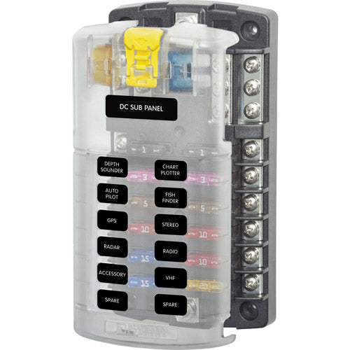 Blue Sea Systems ST Blade Fuse Block - 12 Circuit Marine Fuse Panel with Negative Bus & Cover for Boat, RV, and Off-Grid Power Systems
