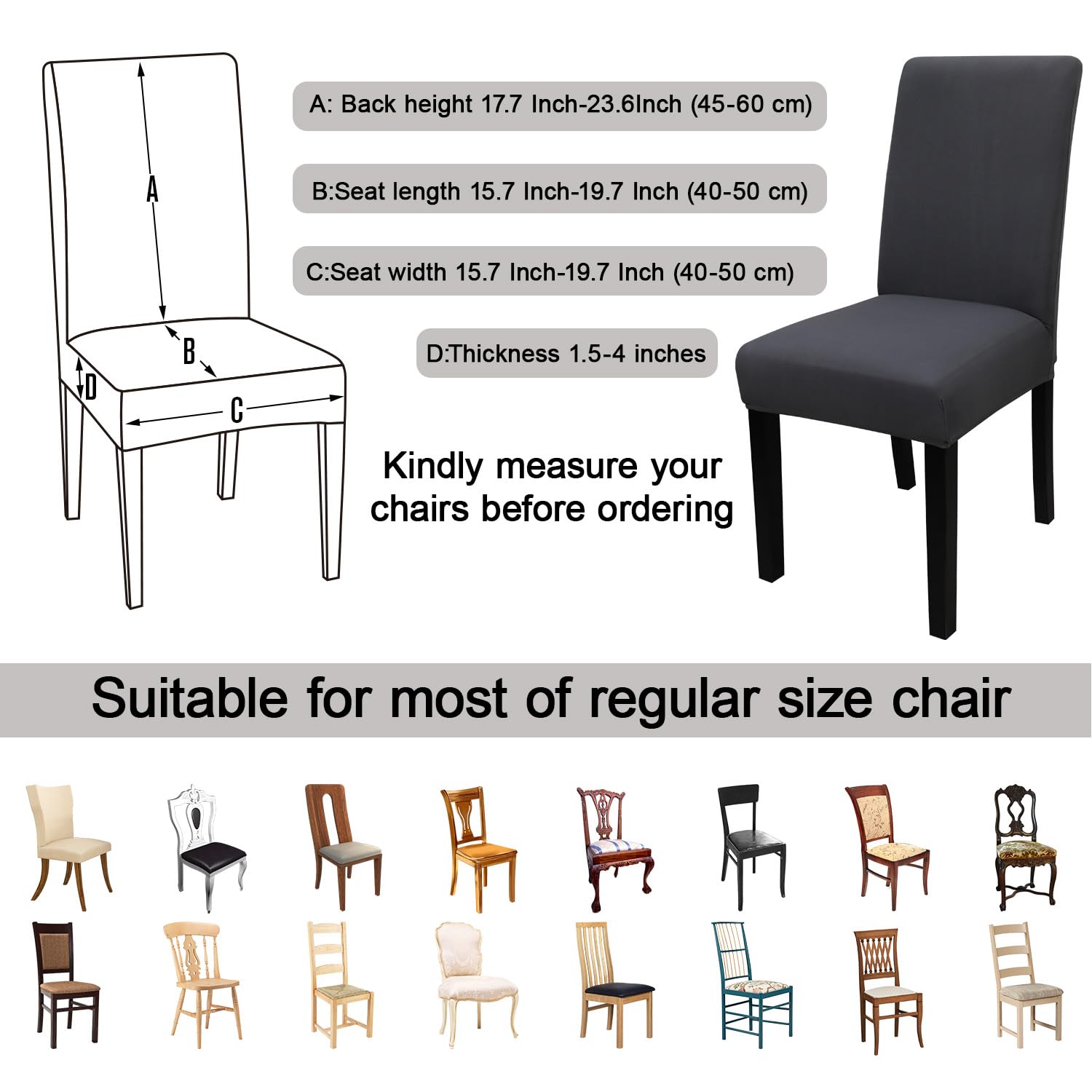 JQinHome Stretch Dining Chair Covers Set of 8 - Washable Slipcovers for Chairs, Seat Protectors for Home, Party, Hotel & Wedding (Grey) | Perfect for Formal Dinners, Holiday Gatherings & Event Decor