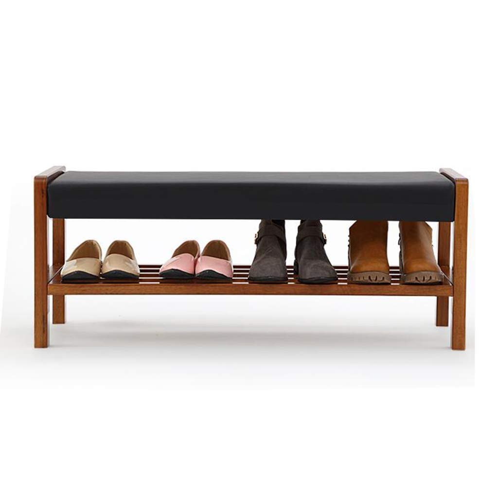 LLRYN Solid Pine Wood Shoe Storage Bench with Fabric Seat - Entryway, Bathroom, Bedroom Organizer - Black - Perfect for Small Spaces & Home Decor