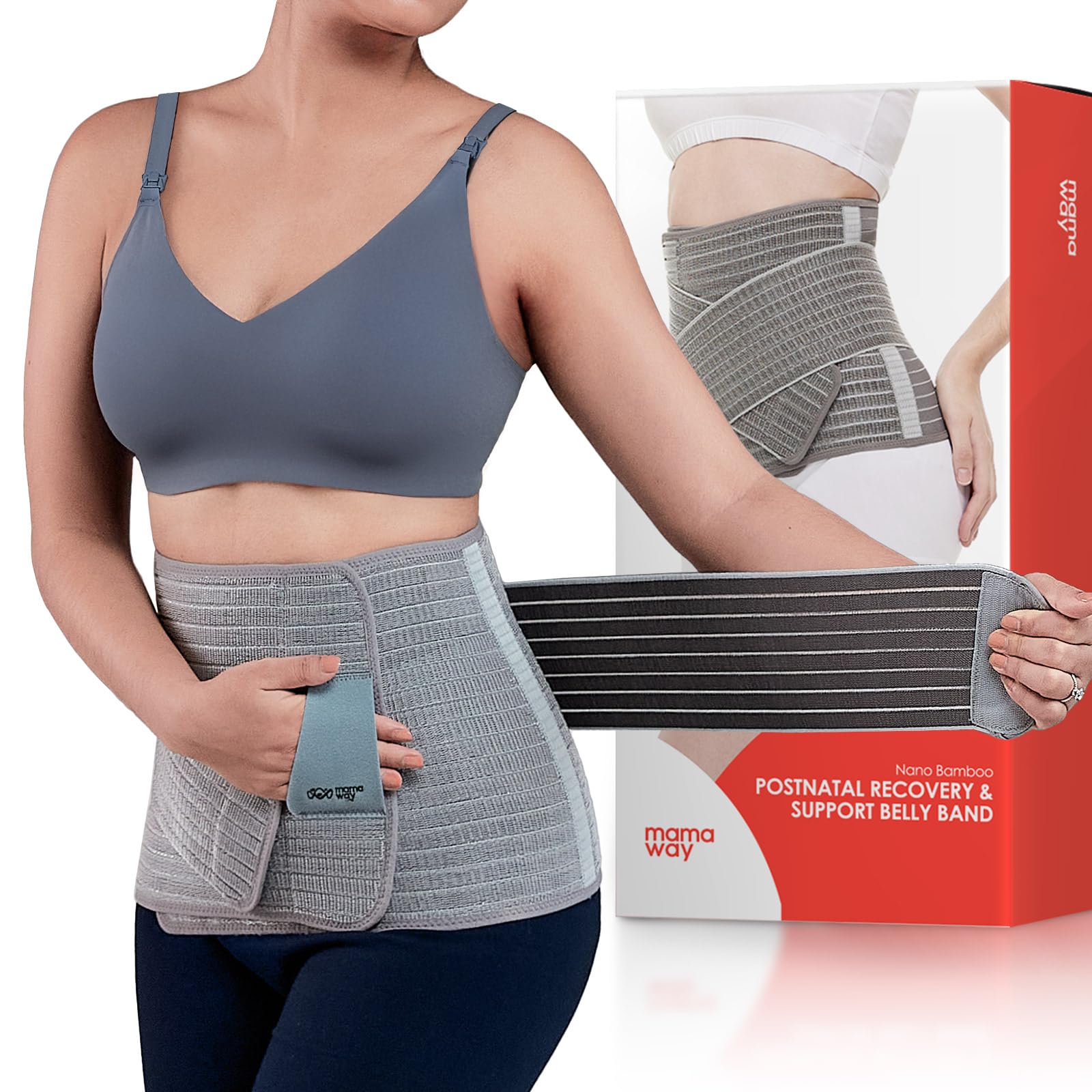 Mamaway Postpartum Belly Band - Adjustable C-Section Belly Binder & Abdominal Support Girdle for Postnatal Recovery, Back Pain Relief - Made with Bamboo Charcoal Fiber (Perfect for Postpartum Healing, C-Section Recovery & Daily Comfort)