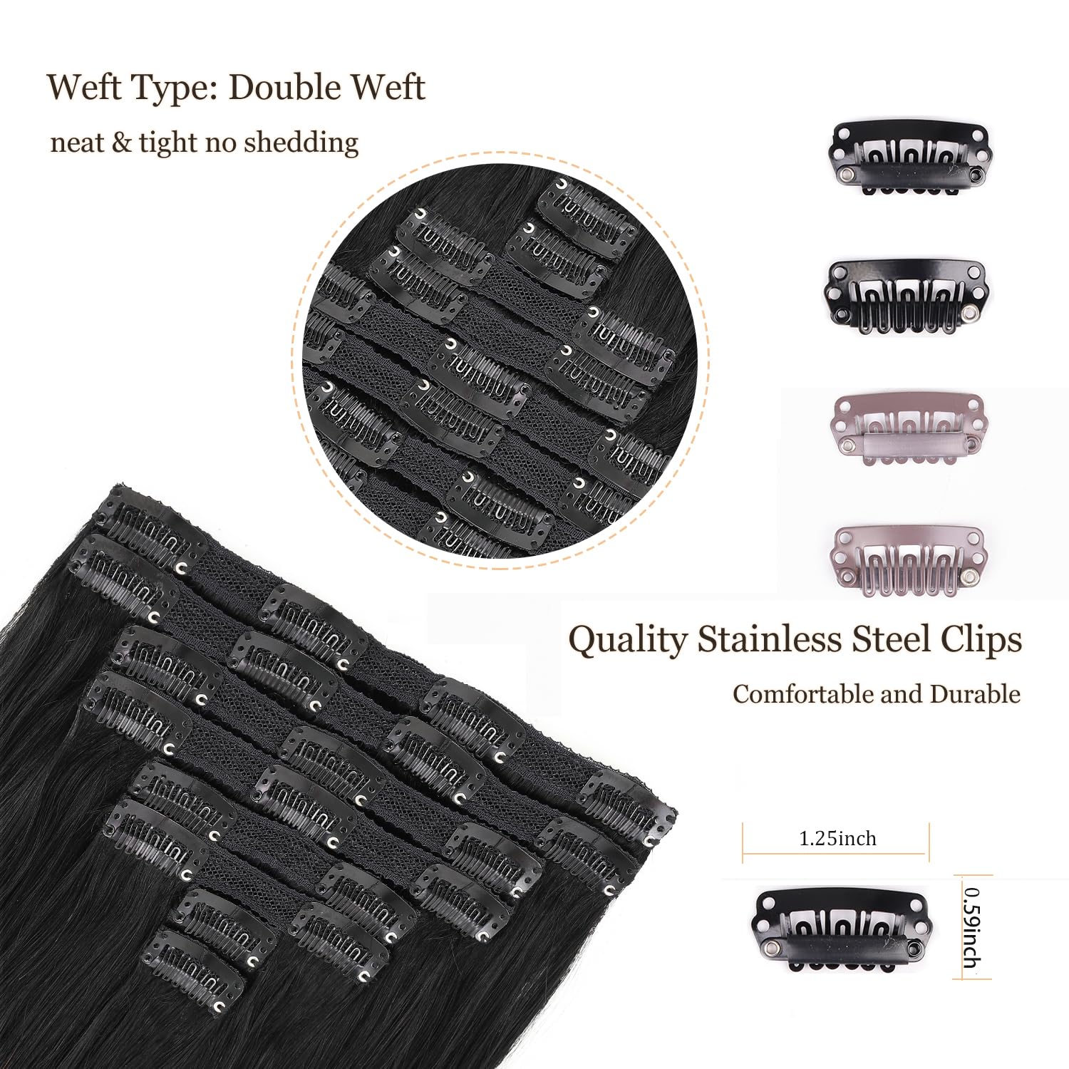 20 Inch 120G Double Weft Straight Clip-In Human Hair Extensions for Women - #1 Jet Black - 8Pcs with 20 Clips | Natural Look for Daily Wear, Parties & Special Occasions