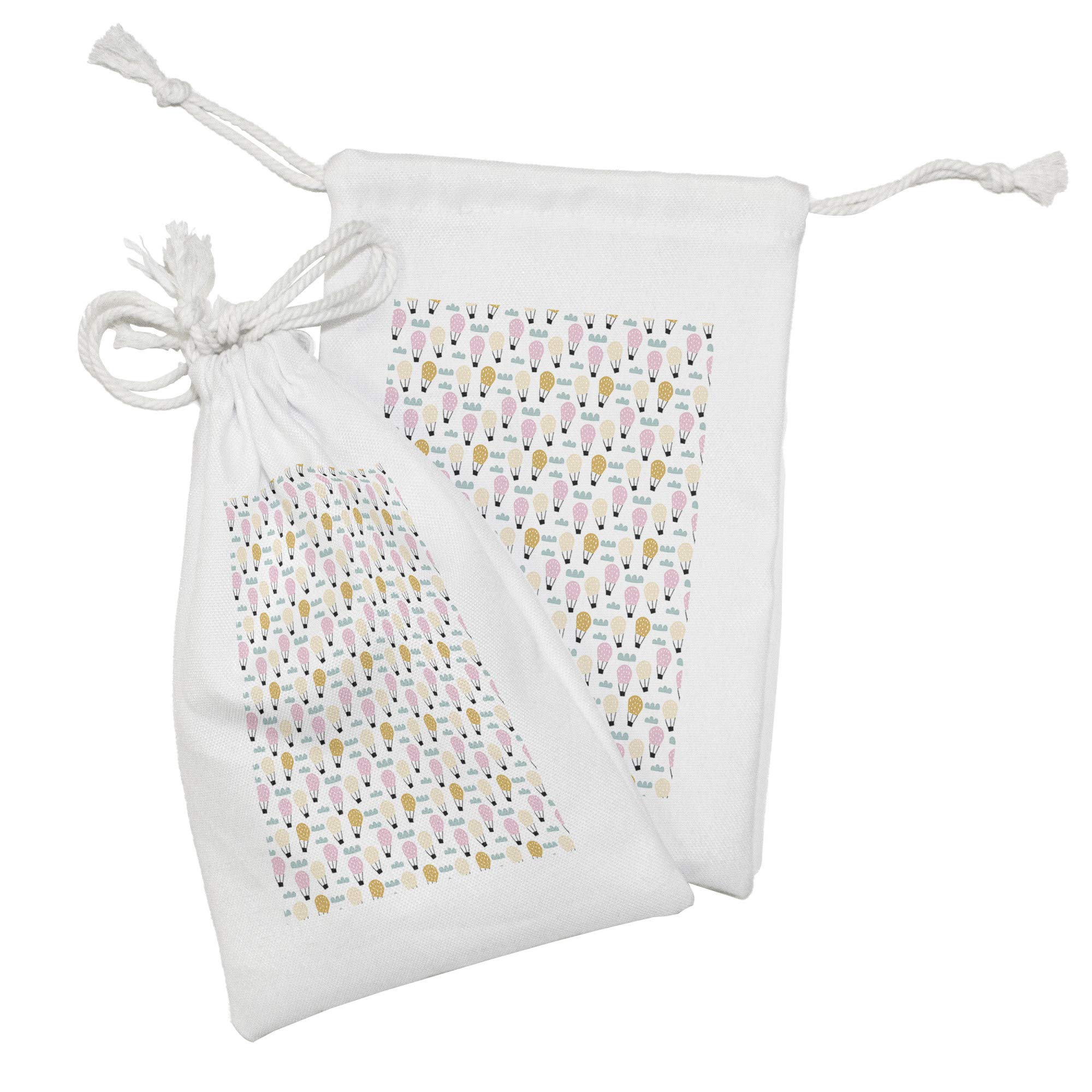 Ambesonne Hot Air Balloon Fabric Pouch Set of 2 - Repeating Balloon Cartoon Travel Design Drawstring Bags (9