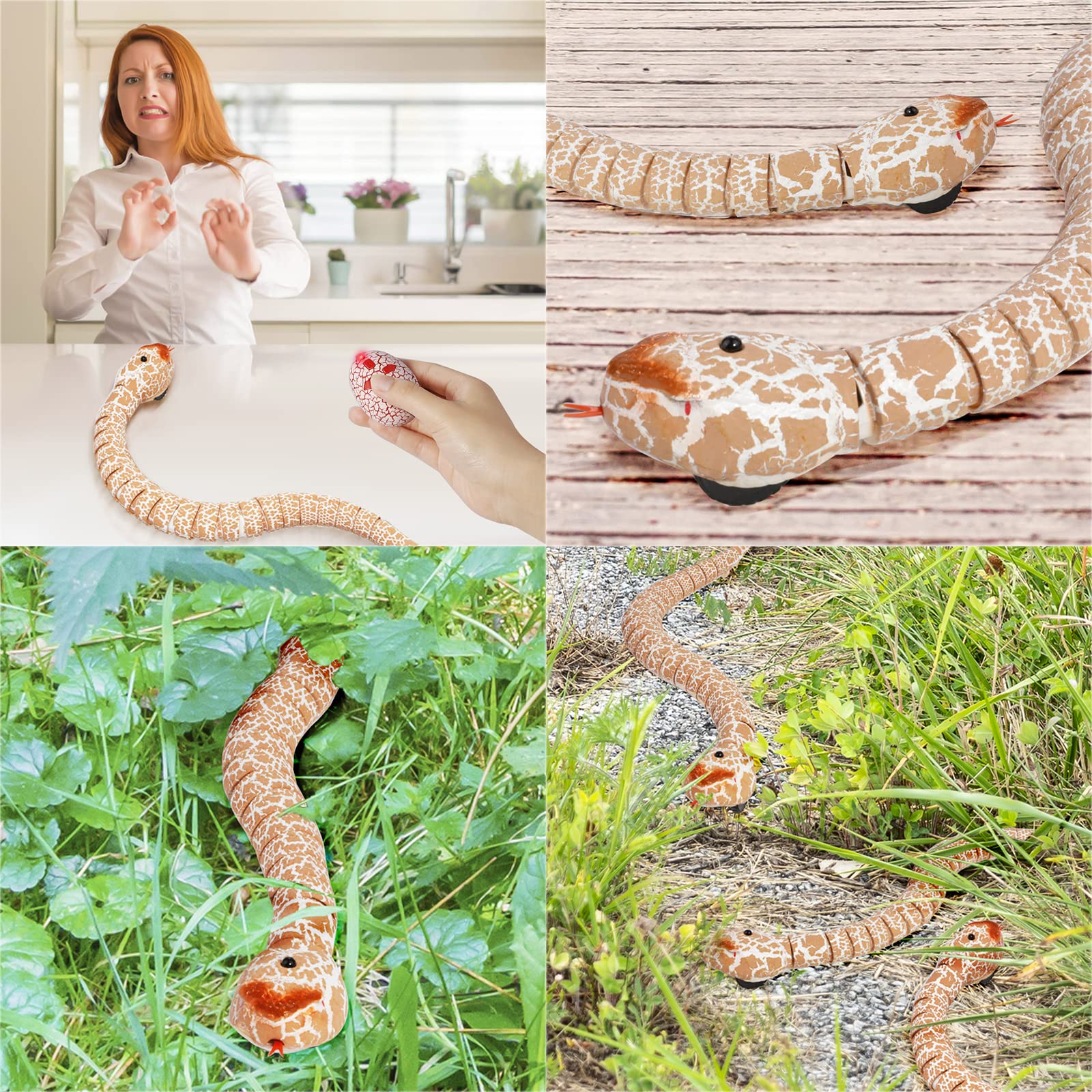 Ufurty Rely2016 Realistic Remote Control RC Snake Toy - Fast Moving Simulation Rattlesnake Robotic Toy with USB Rechargeable Battery & Snake-Egg Controller - Scary Trick Toy for Kids Outdoor Play, Halloween Prank, and Party Fun