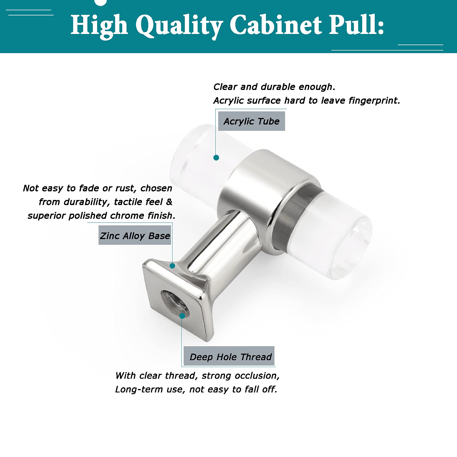 30 Pack Clear Acrylic Cabinet Knobs - Modern T Bar Drawer Pulls for Kitchen & Dresser - Single Hole Installation - Polished Chrome Finish - Perfect for Home Renovation & Furniture Upgrade