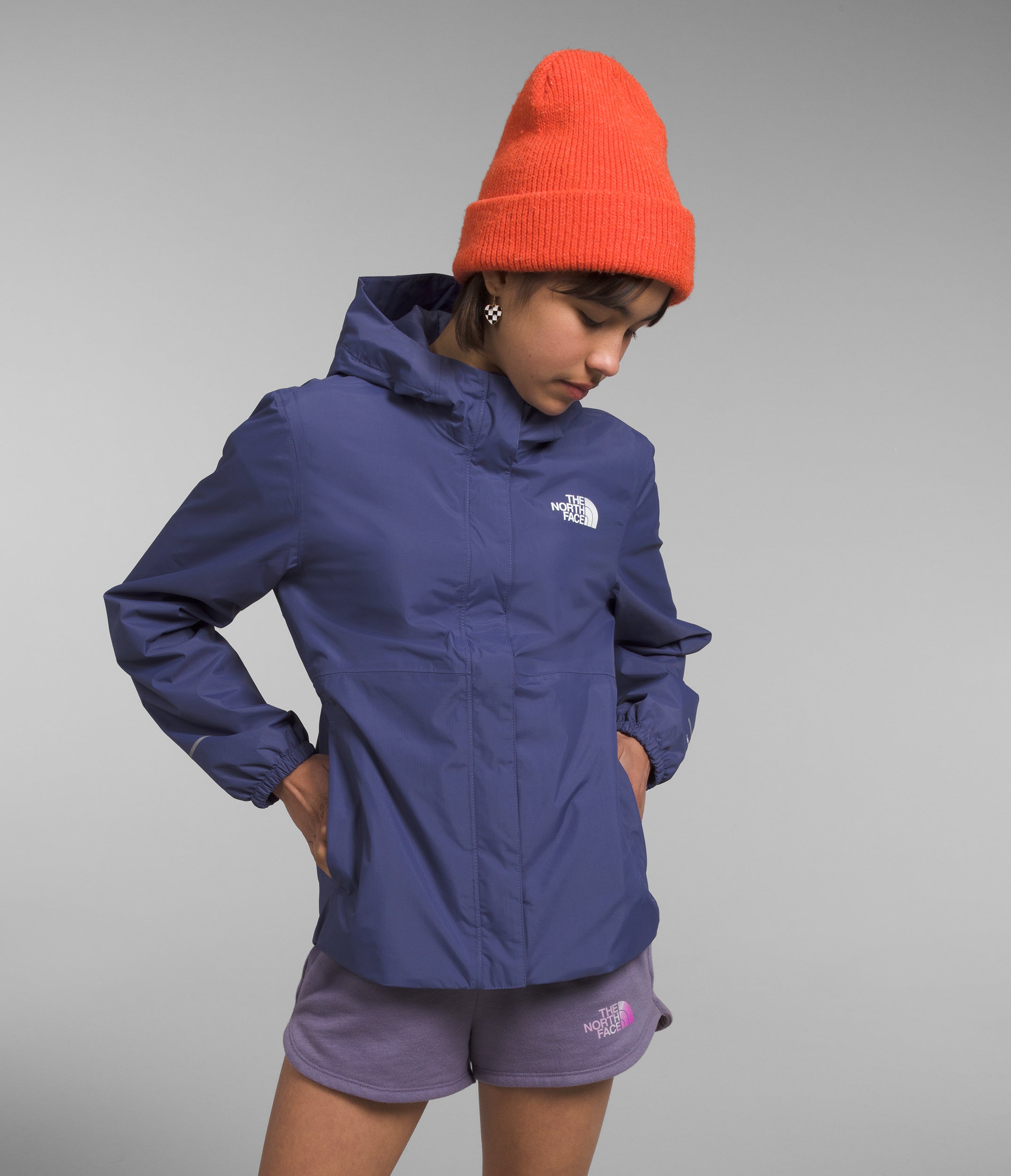 Antora Waterproof Rain Jacket for Girls - Lightweight Windproof Hooded Coat for Outdoor Activities, School & Play - NF0A82TB