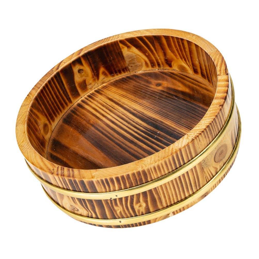 Operitacx Japanese Style Sushi Rice Bucket - Wooden Sushi Serving Tray & Rice Mixing Container - Perfect for Sushi Restaurants, Home Chefs & Japanese Food Presentation