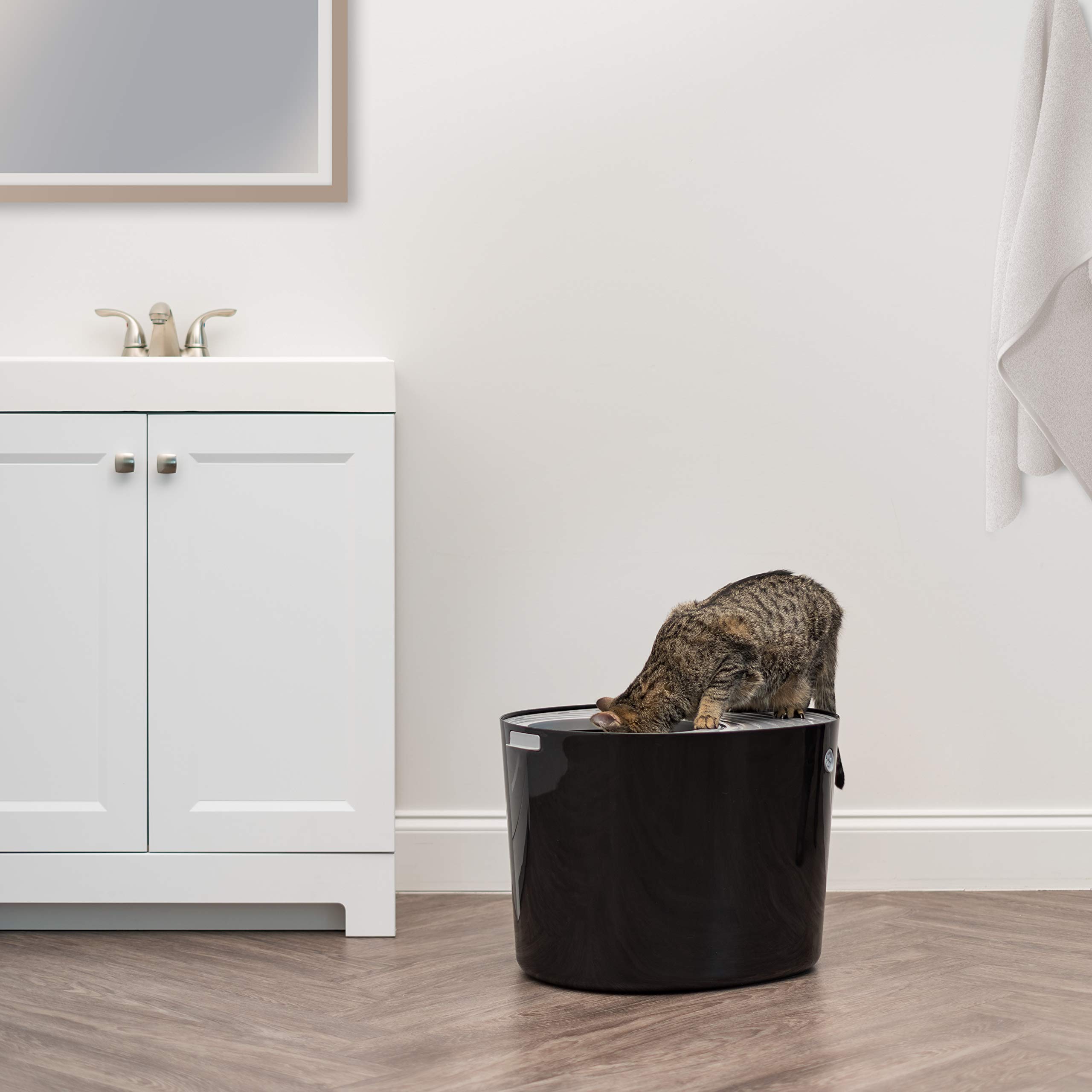IRIS Top Entry Cat Litter Box with Scoop - Odor Control, High Sides, Privacy Hood - White/Beige & Black/Gray Options - Perfect for Small Spaces & Multi-Cat Homes